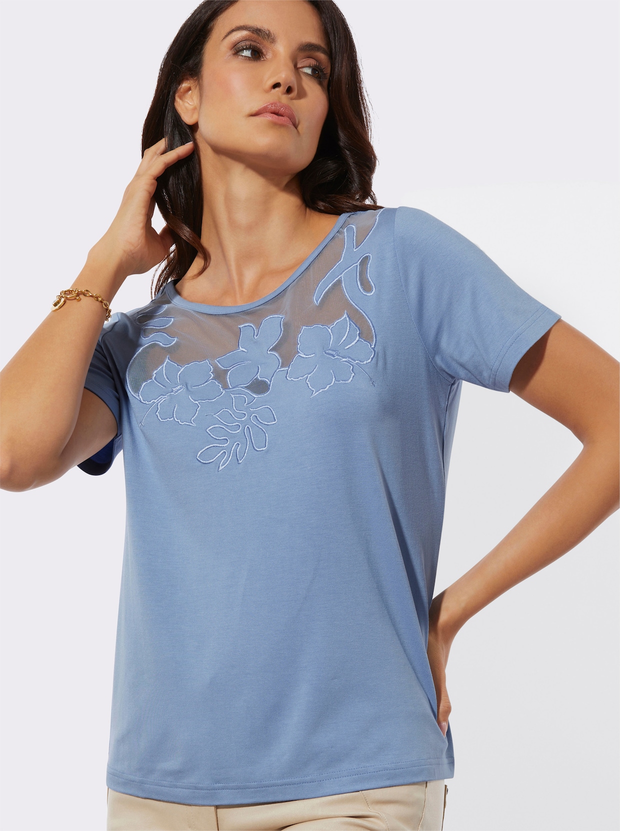 Kurzarmshirt mit Mesh-Einsätzen - bleu