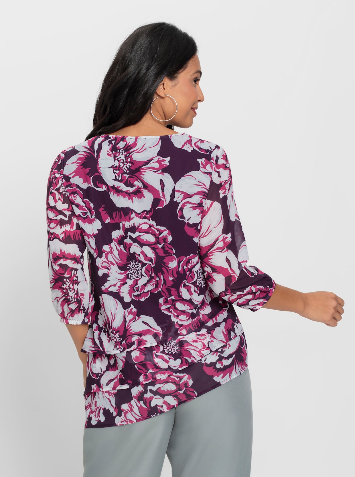 Georgettebluse - traube-fuchsia-bedruckt