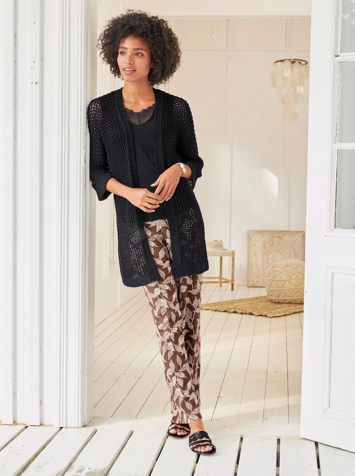 heine Broek met print - chocolade/ecru bedrukt