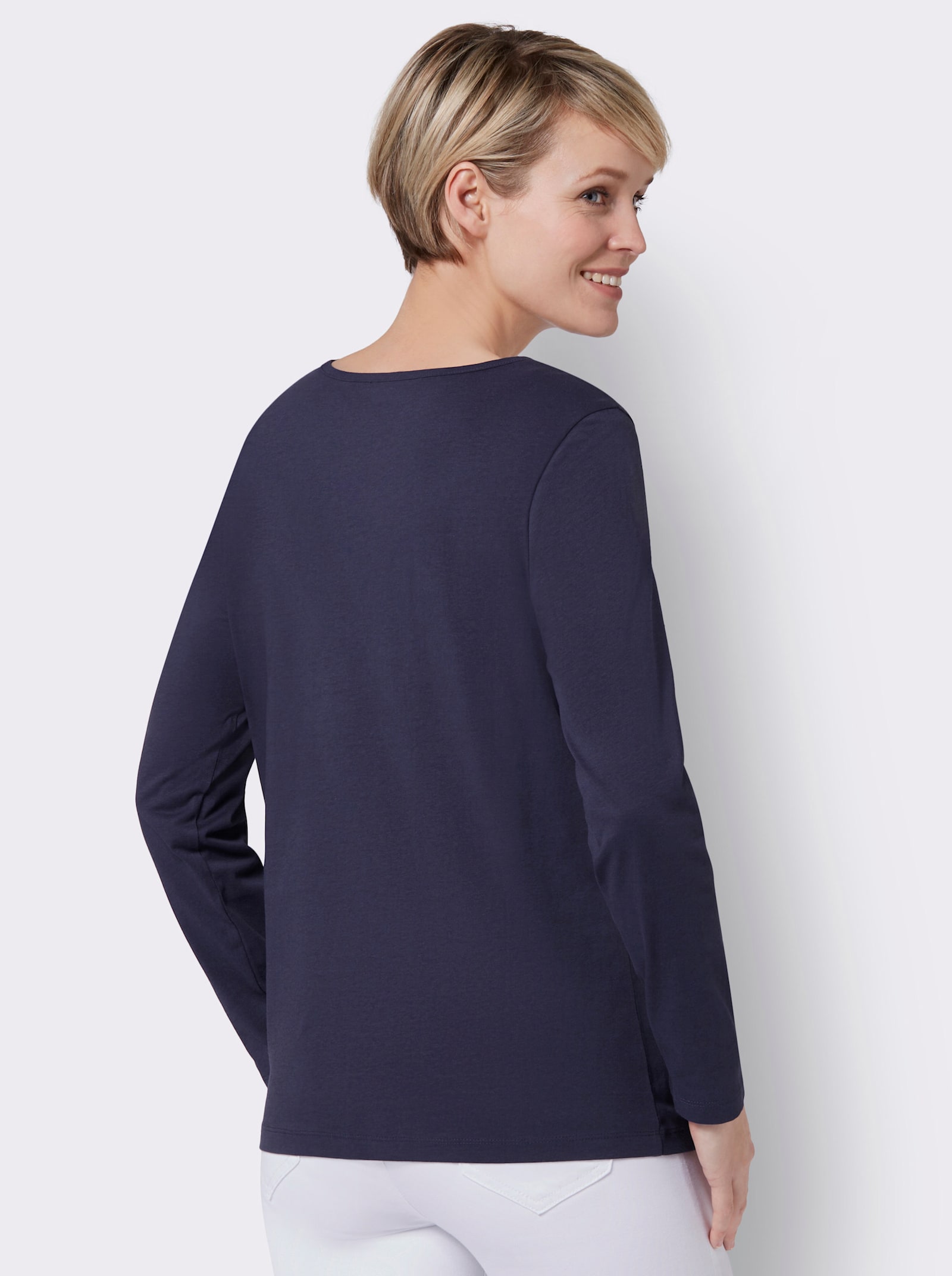 Langarmshirt mit Schneeflocken-Druck - nachtblau-eisblau