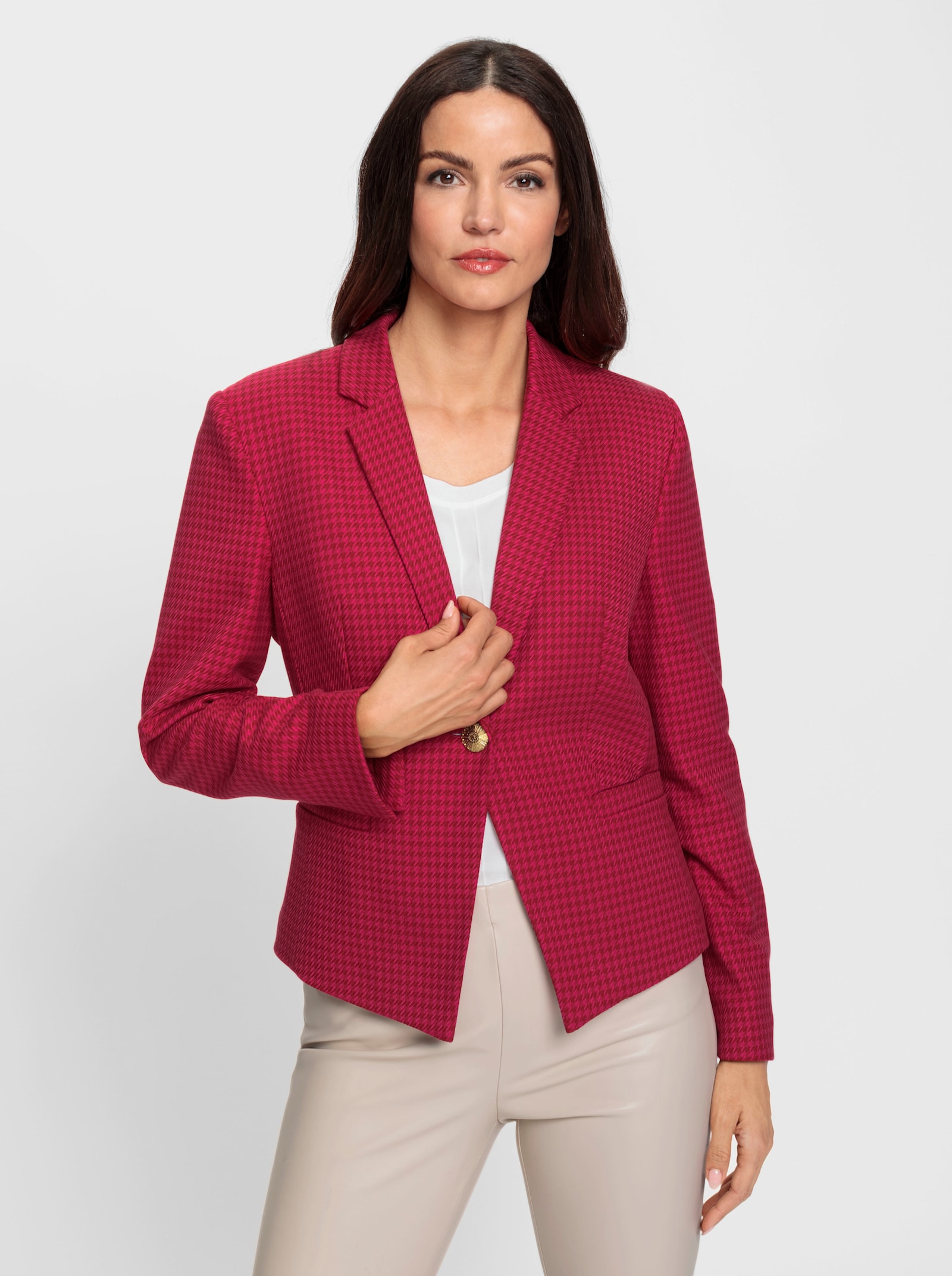 heine Blazer court avec motif pied-de-poule - cerise-fuchsia à motifs