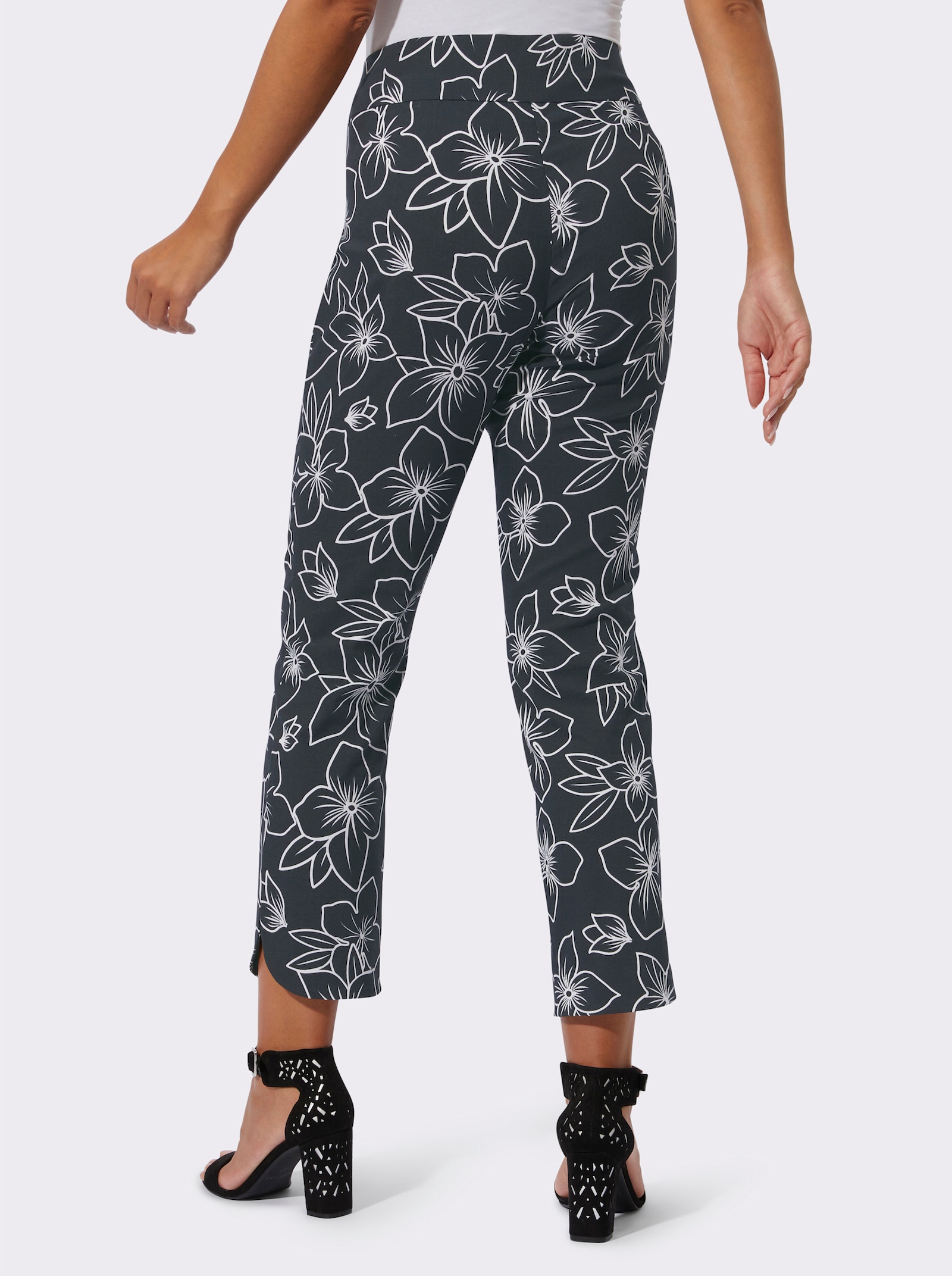 Broek met print en persplooien, bedrukt - zwart/champagne bedrukt