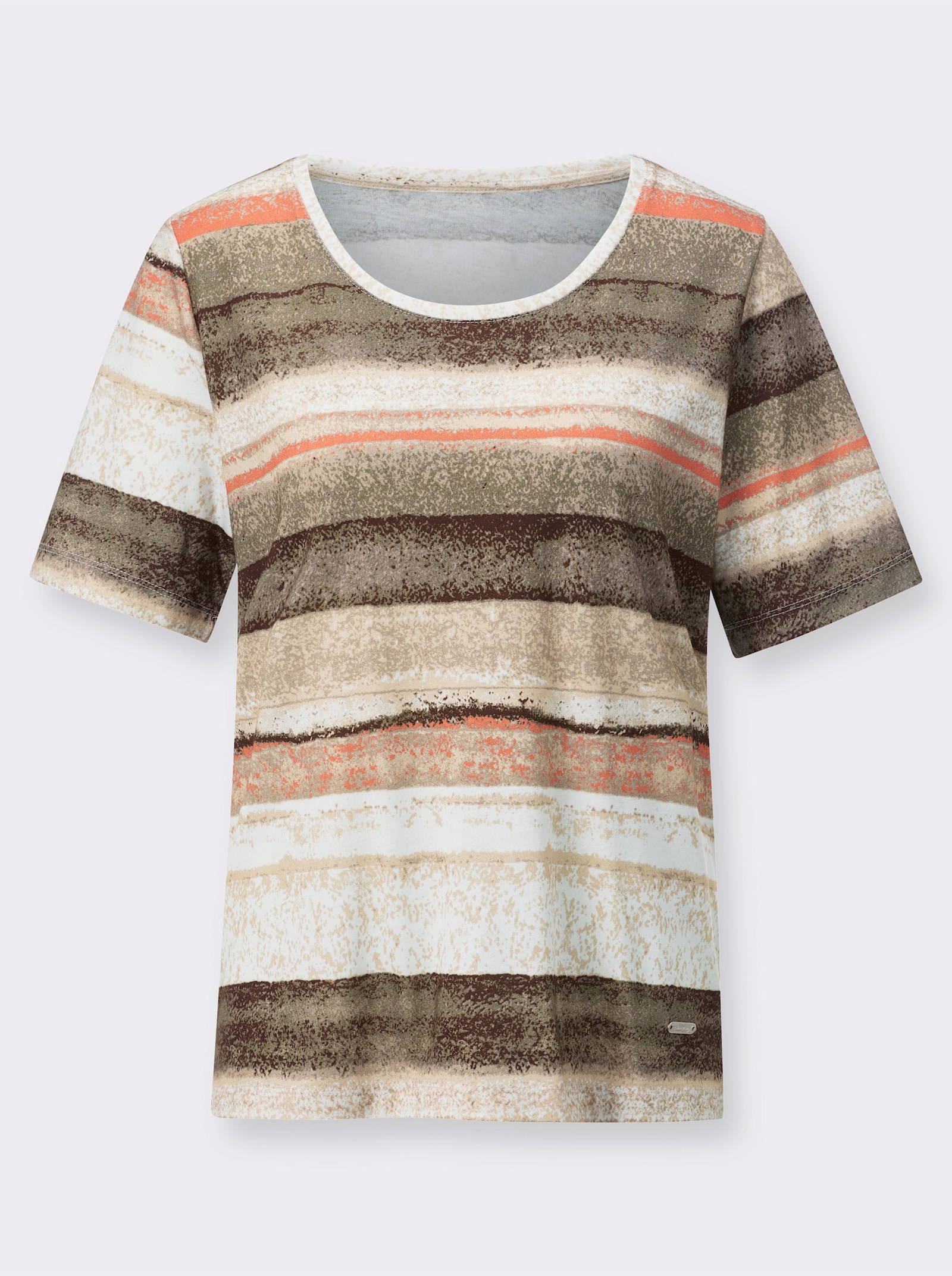 Print-Shirt im farbharmonischen Muster - ecru-khaki-bedruckt