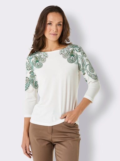 CREATION L PREMIUM 3/4-Arm-Shirt in TENCEL-Qualität - ecru-salbei-bedruckt