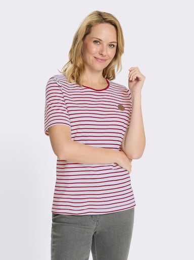 Ringelshirt mit Patch in Leder-Optik - rot-weiß-gestreift