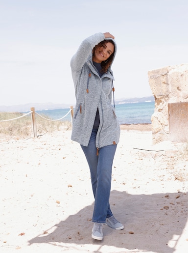  Shirtjacke mit Kapuze - rauchblau-ecru-meliert