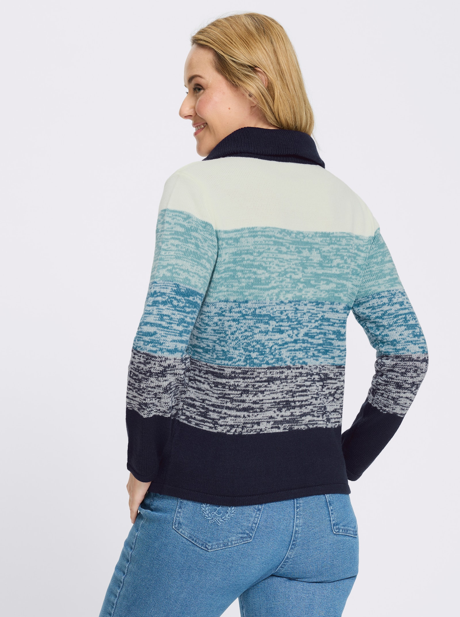 Langarm-Pullover mit kurzem Reißverschluss - topas-marine-gemustert