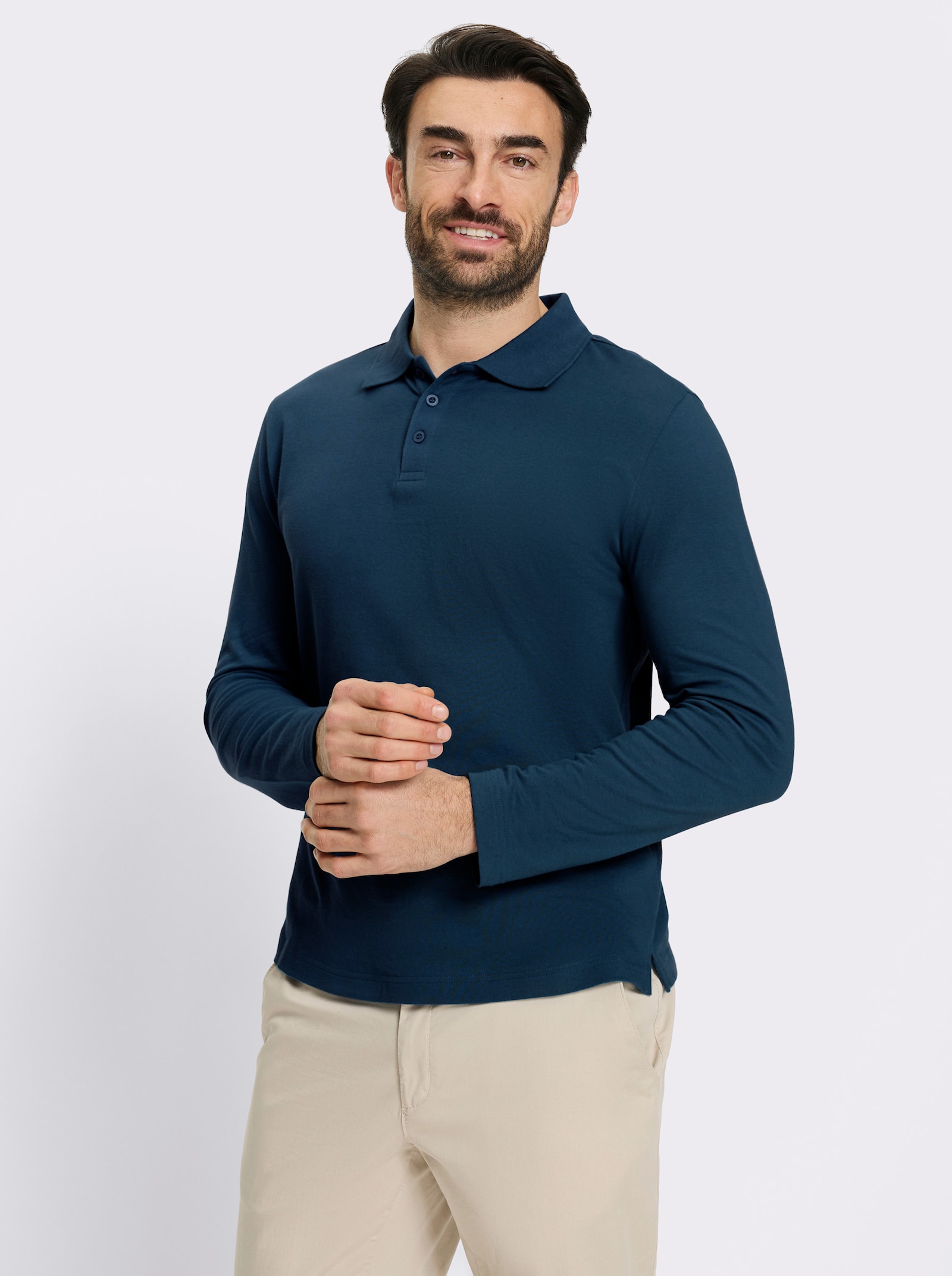 Catamaran Langarm-Poloshirt mit Flachstrick-Kragen - dunkelblau