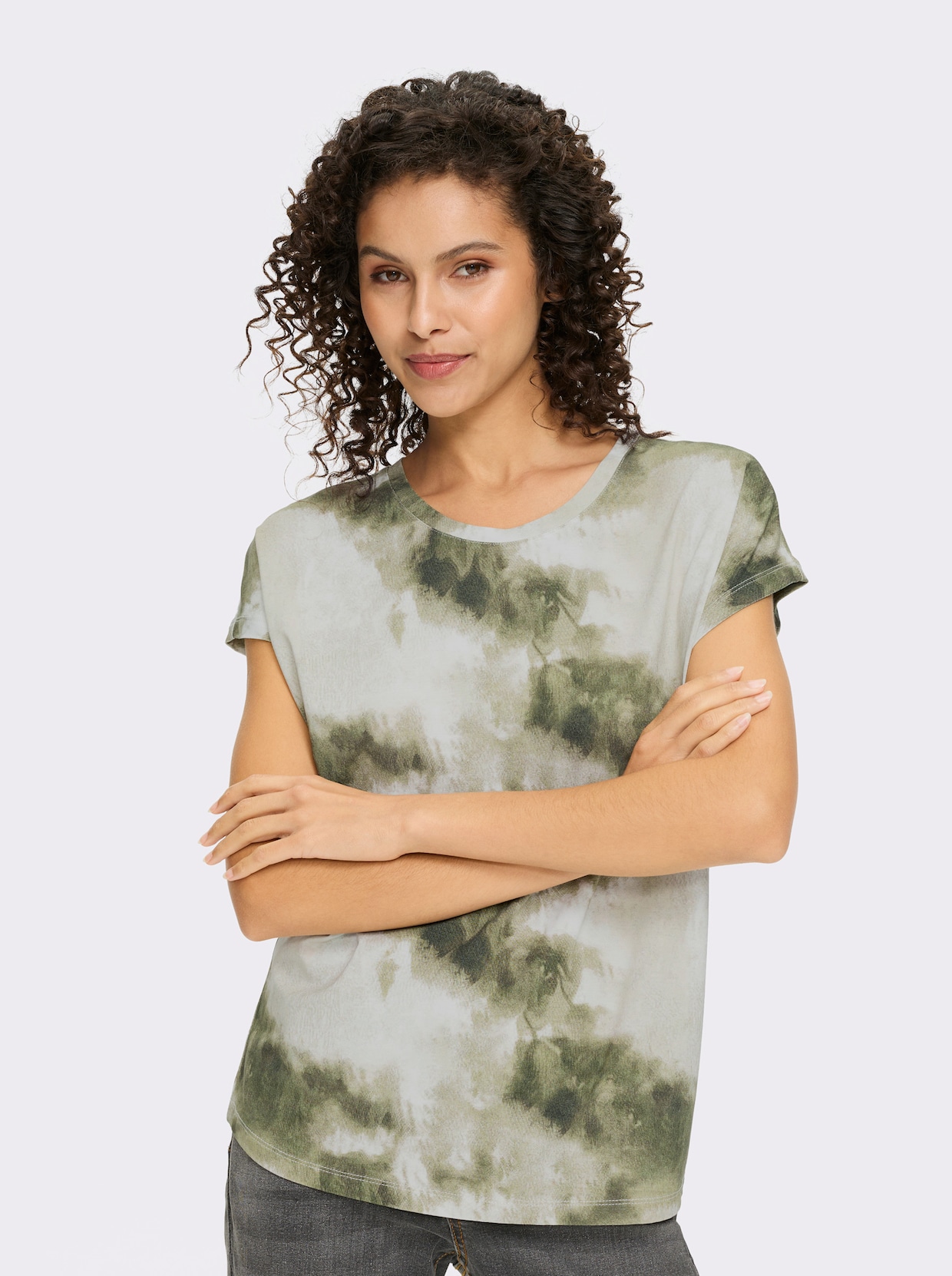 heine Kurzarmshirt - khaki-ecru-bedruckt