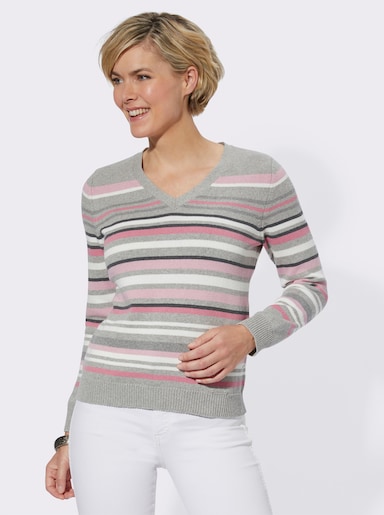 Pullover - grau-rosé-gestreift