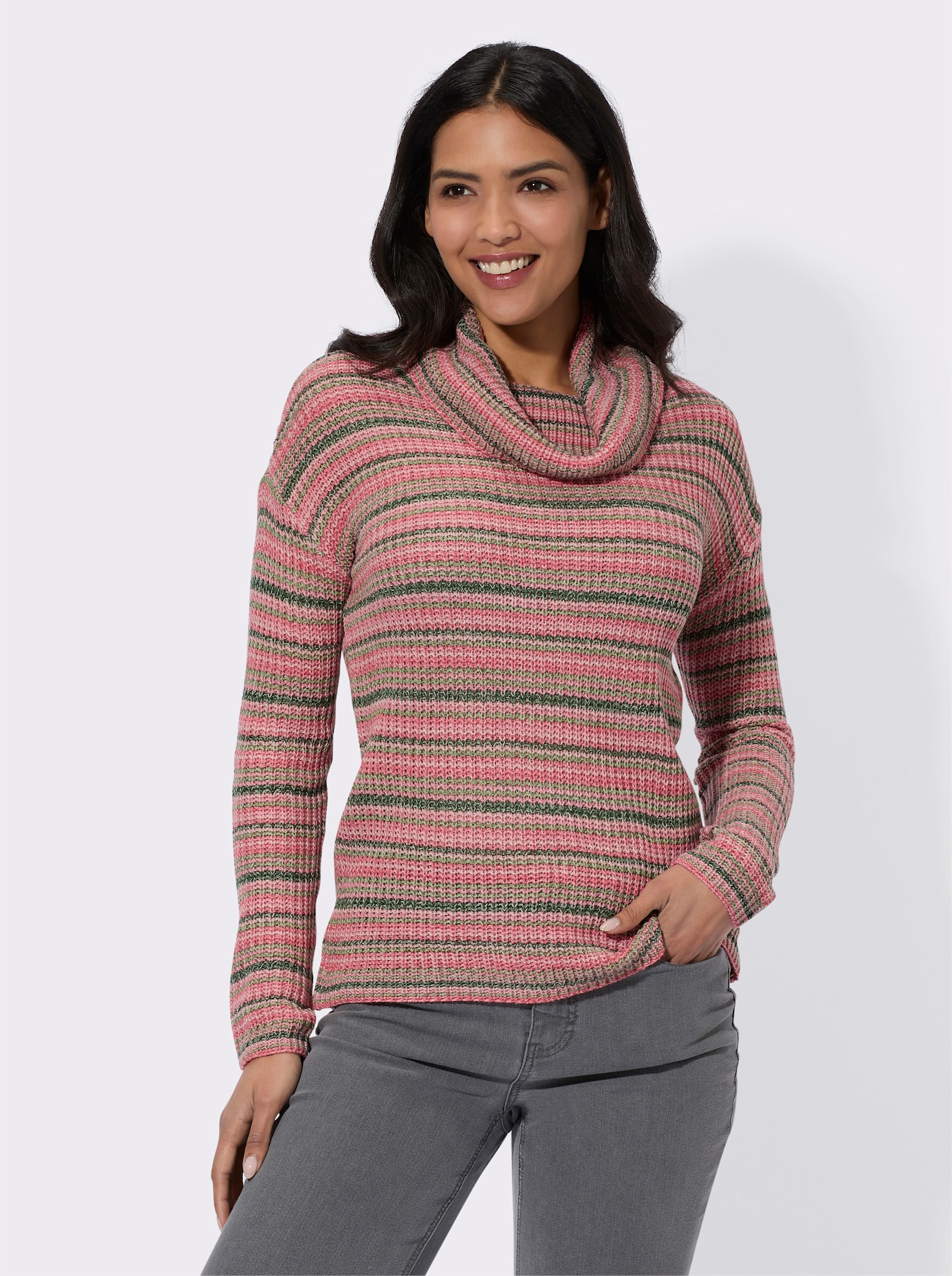 Rollkragenpullover im Streifen-Muster - flamingo-puder-gestreift