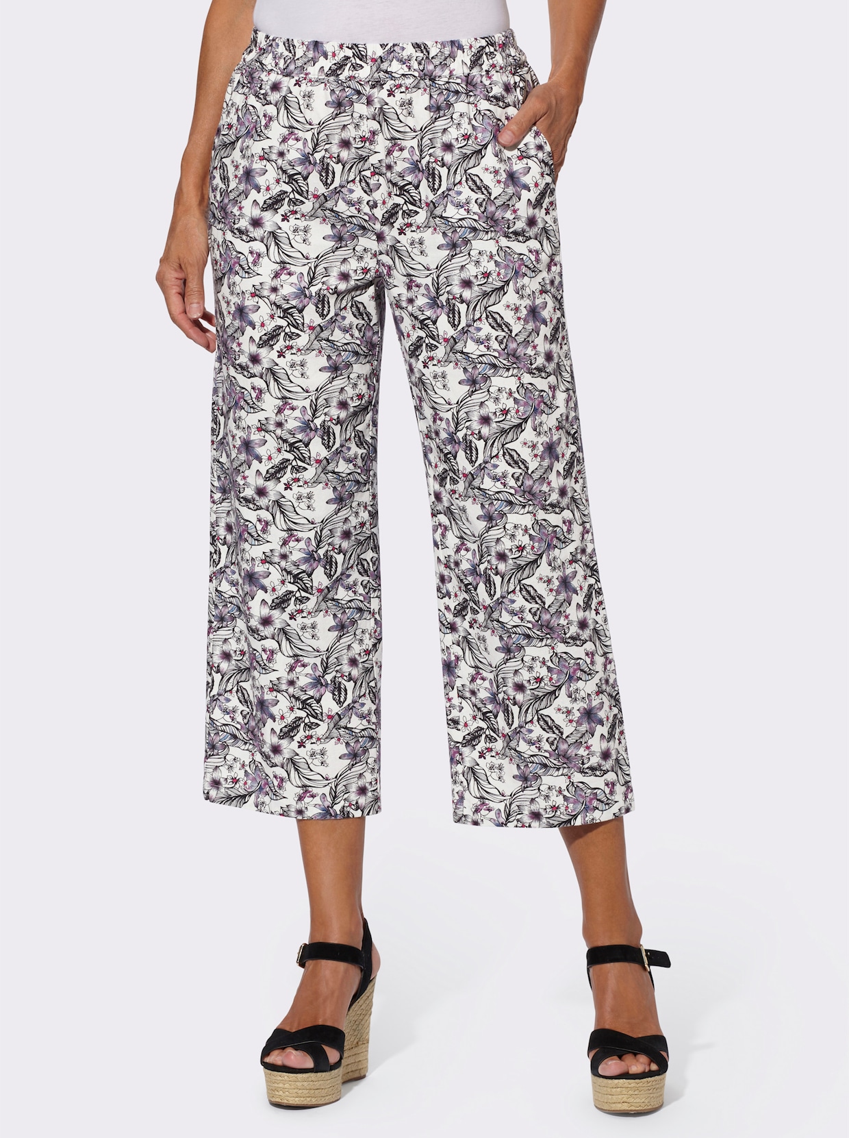 Kalhoty culotte - orchideová-ecru