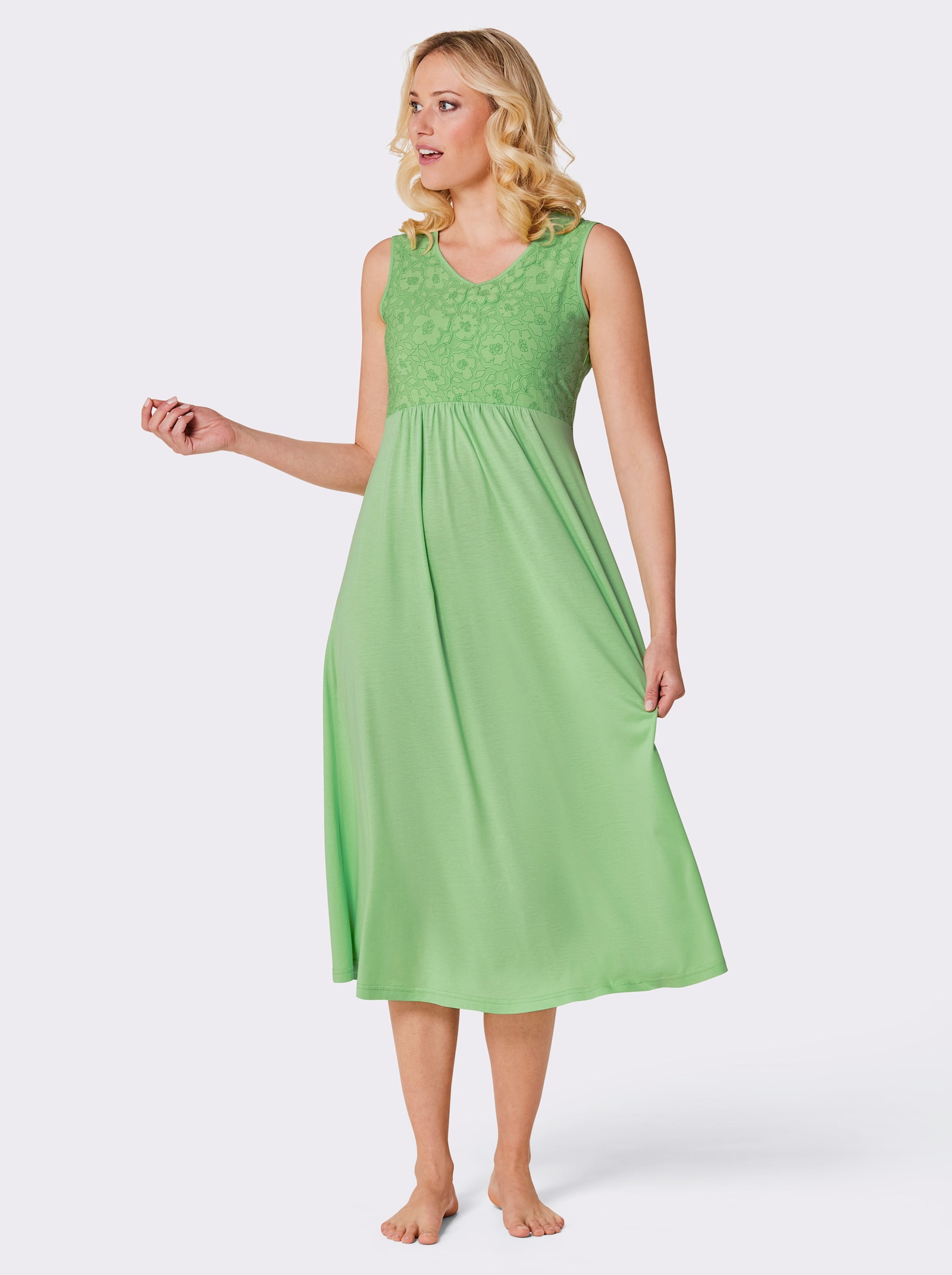 Ascafa Chemise de nuit avec dentelle en qualité dévoré - réséda