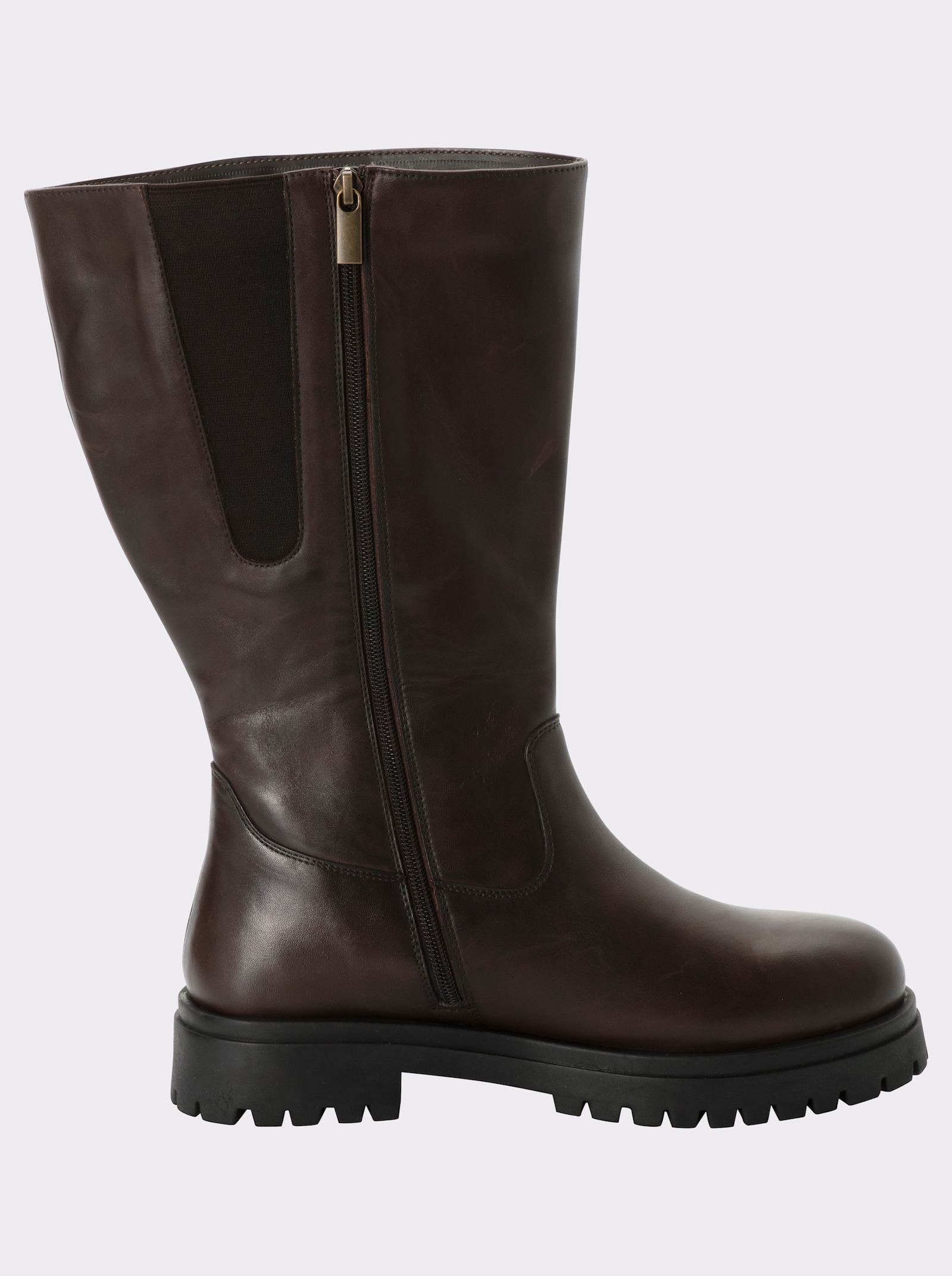 sheego Weitschaftstiefel aus Rindsleder - schoko