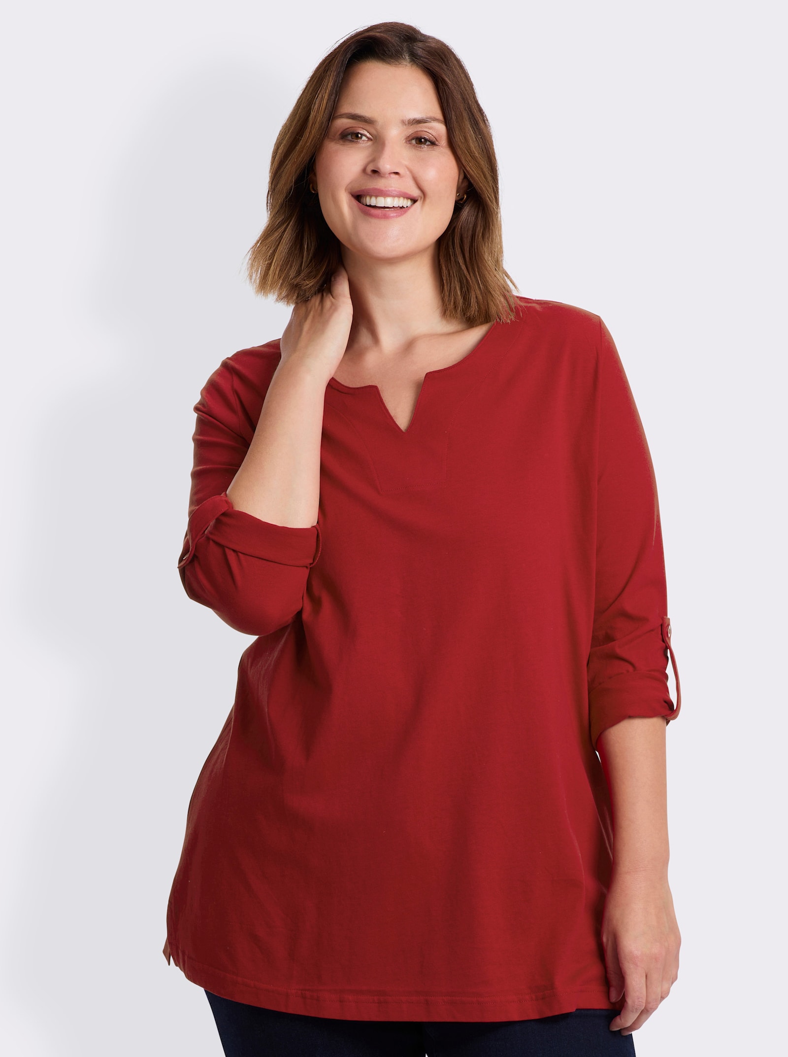Longshirt mit Ärmeln zum Krempeln - bordeaux