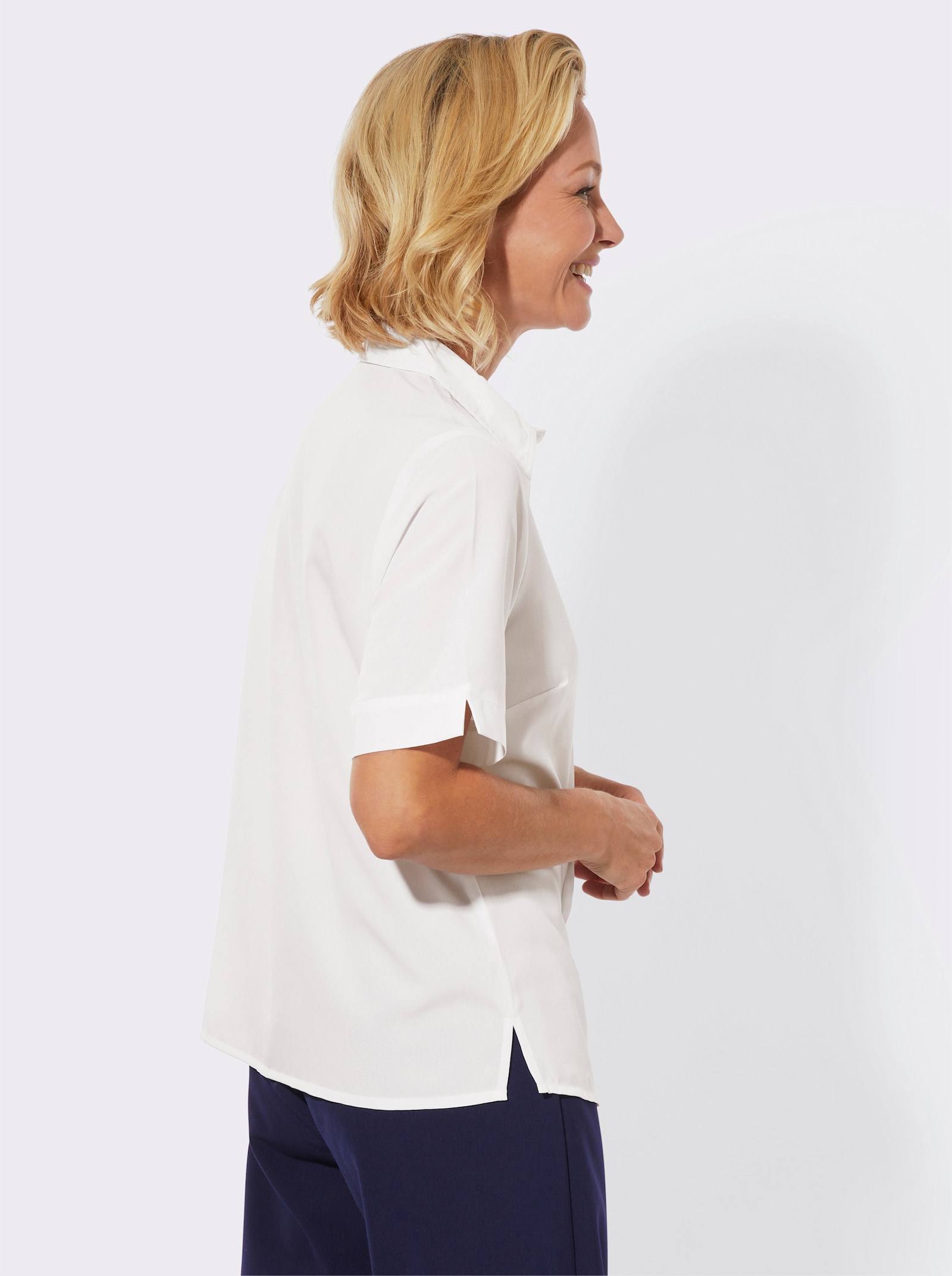 Blouse met korte mouw en sierbiezen - wit