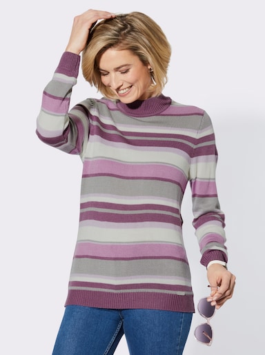 Stehkragenpullover - violett-flieder-geringelt