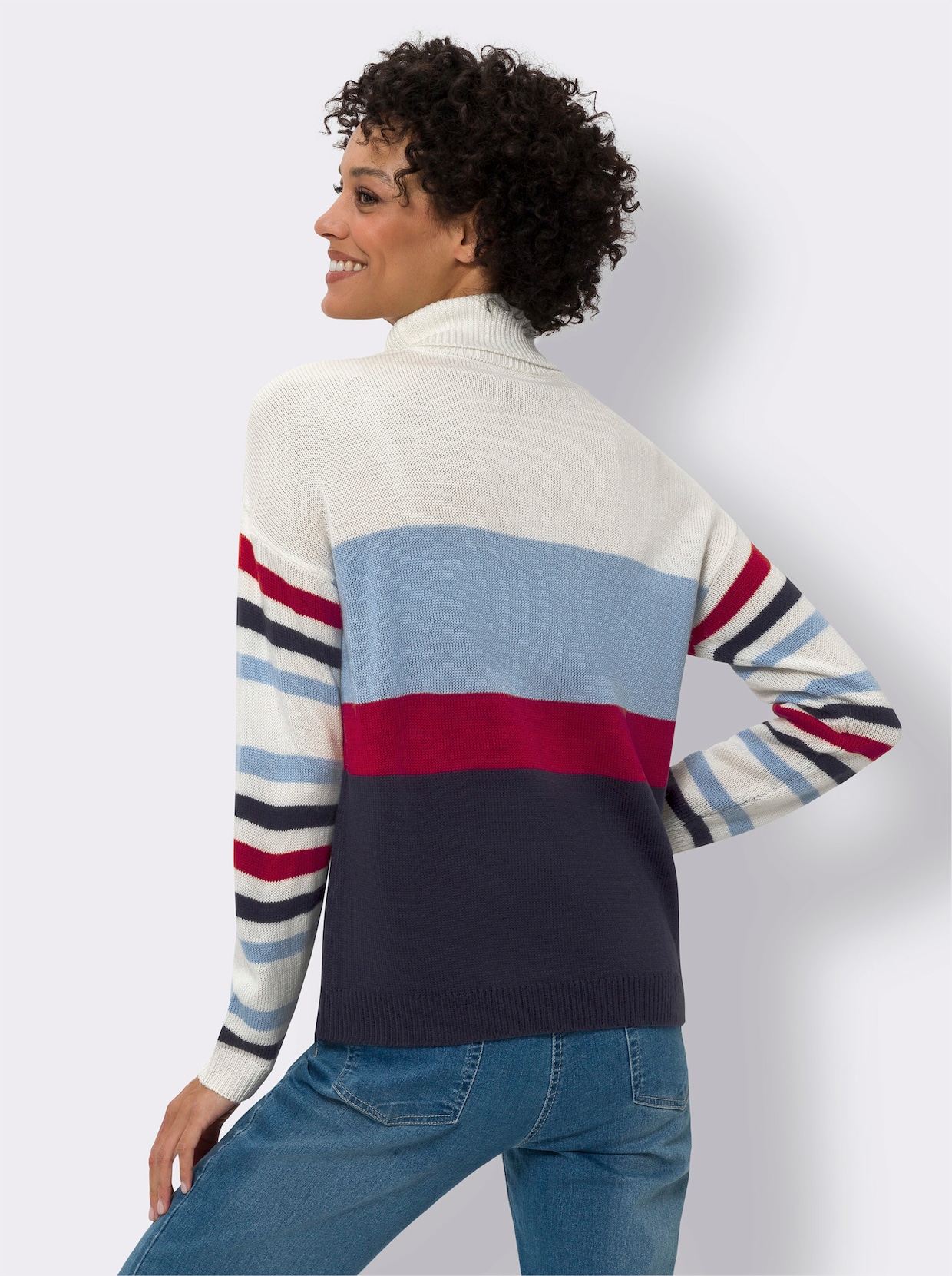 Rollkragenpullover - ecru-bleu-gestreift