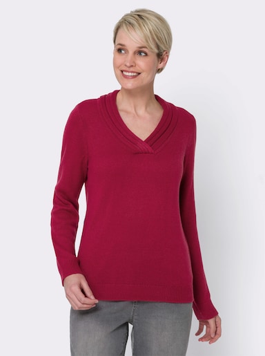 V-Ausschnitt-Pullover - himbeere