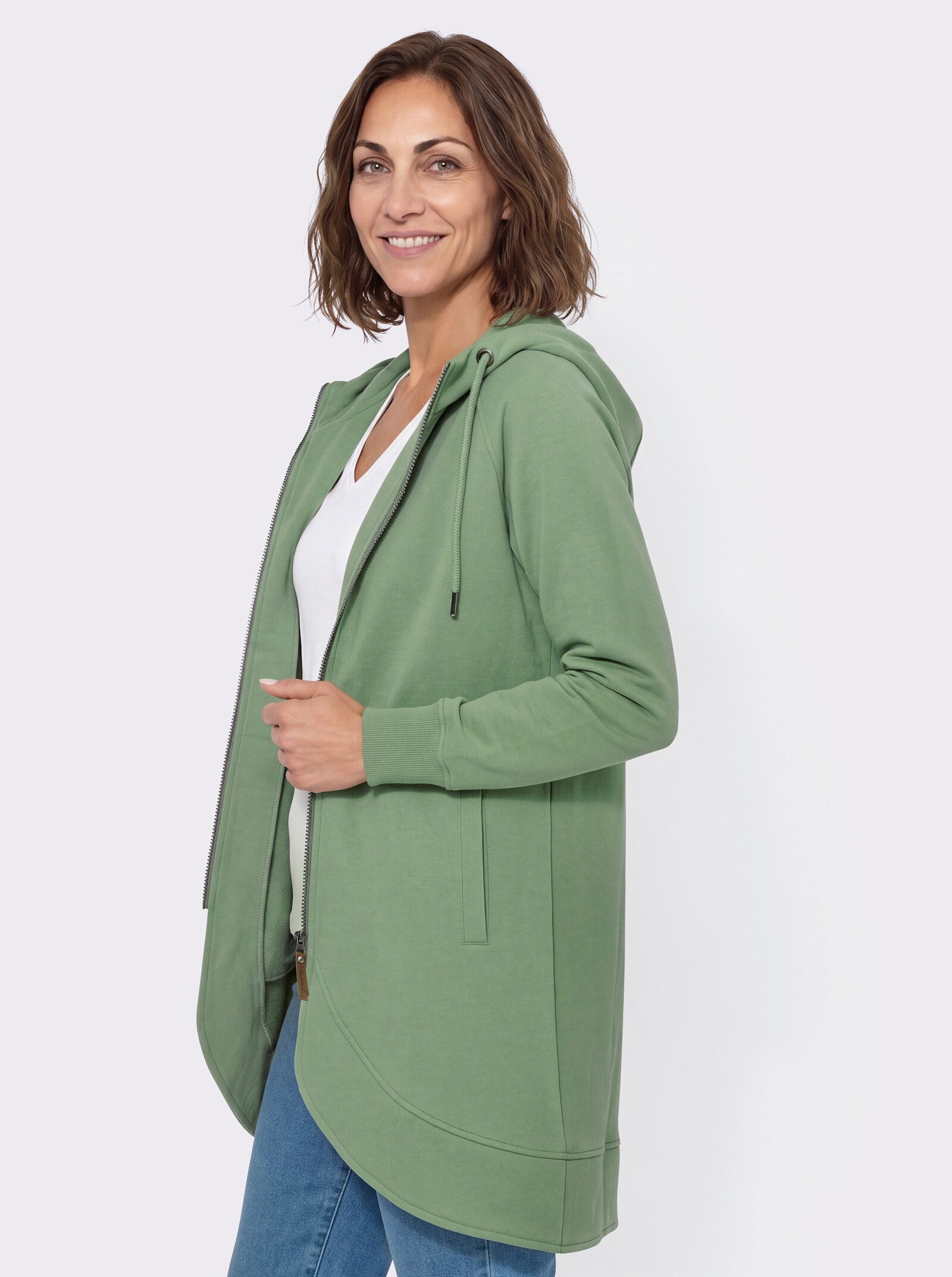 Sweatjacke mit Leistentaschen - eucalyptus