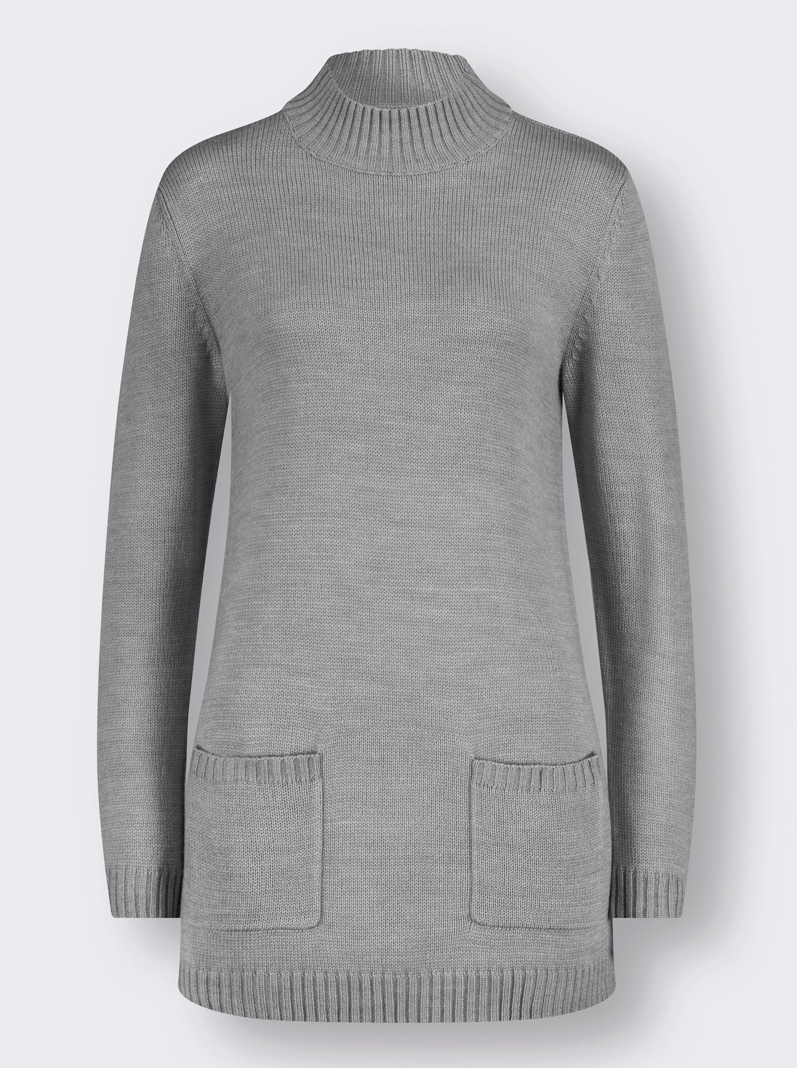 Longpullover mit Stehkragen - steingrau-meliert