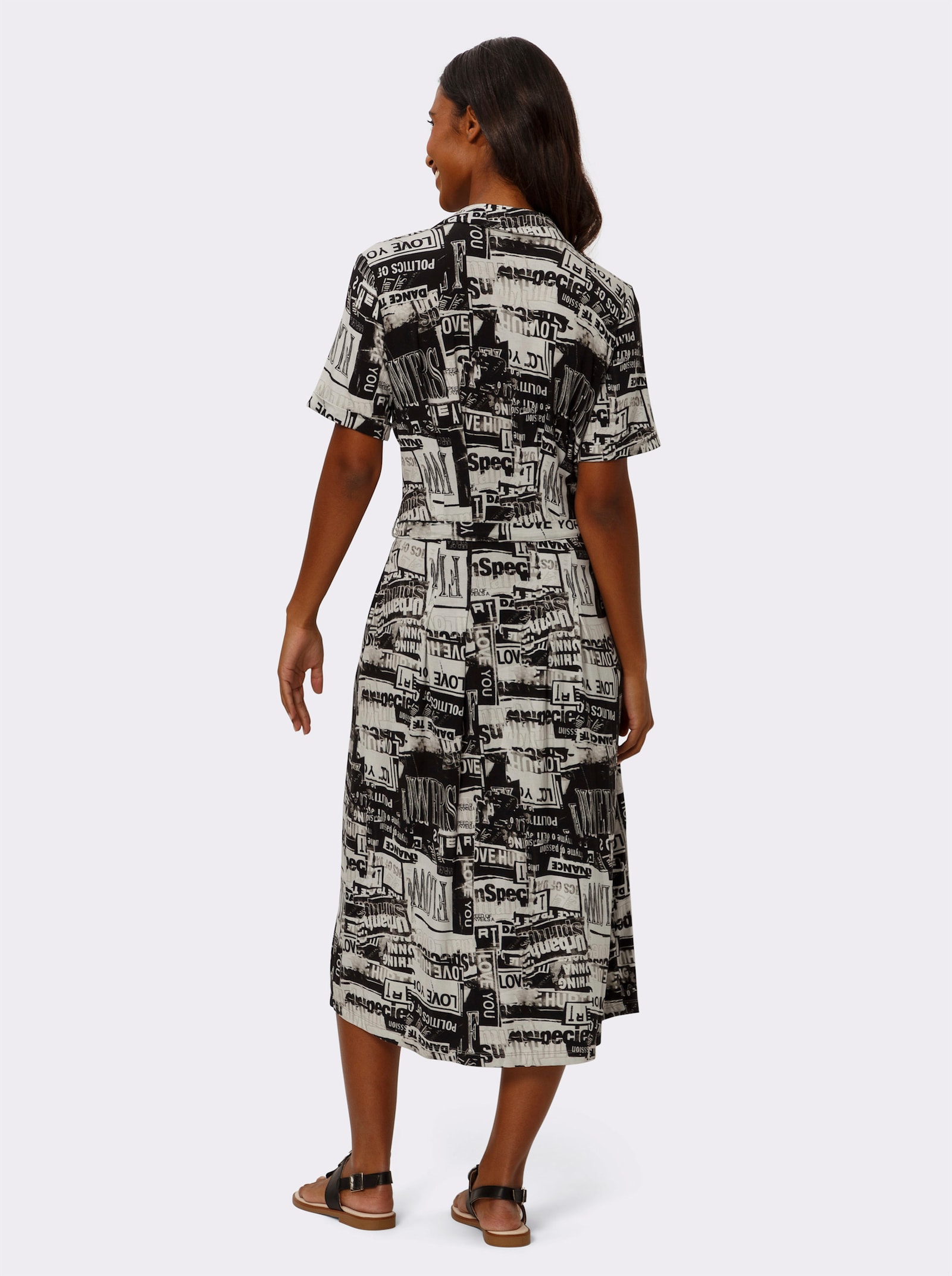 heine Jurk met print en bindceintuur - zwart/wit geprint