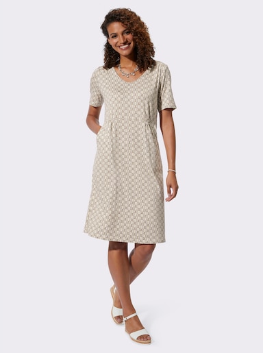 Jerseykleid in Schlupfform, bedruckt - sand-dunkeltaupe-bedruckt