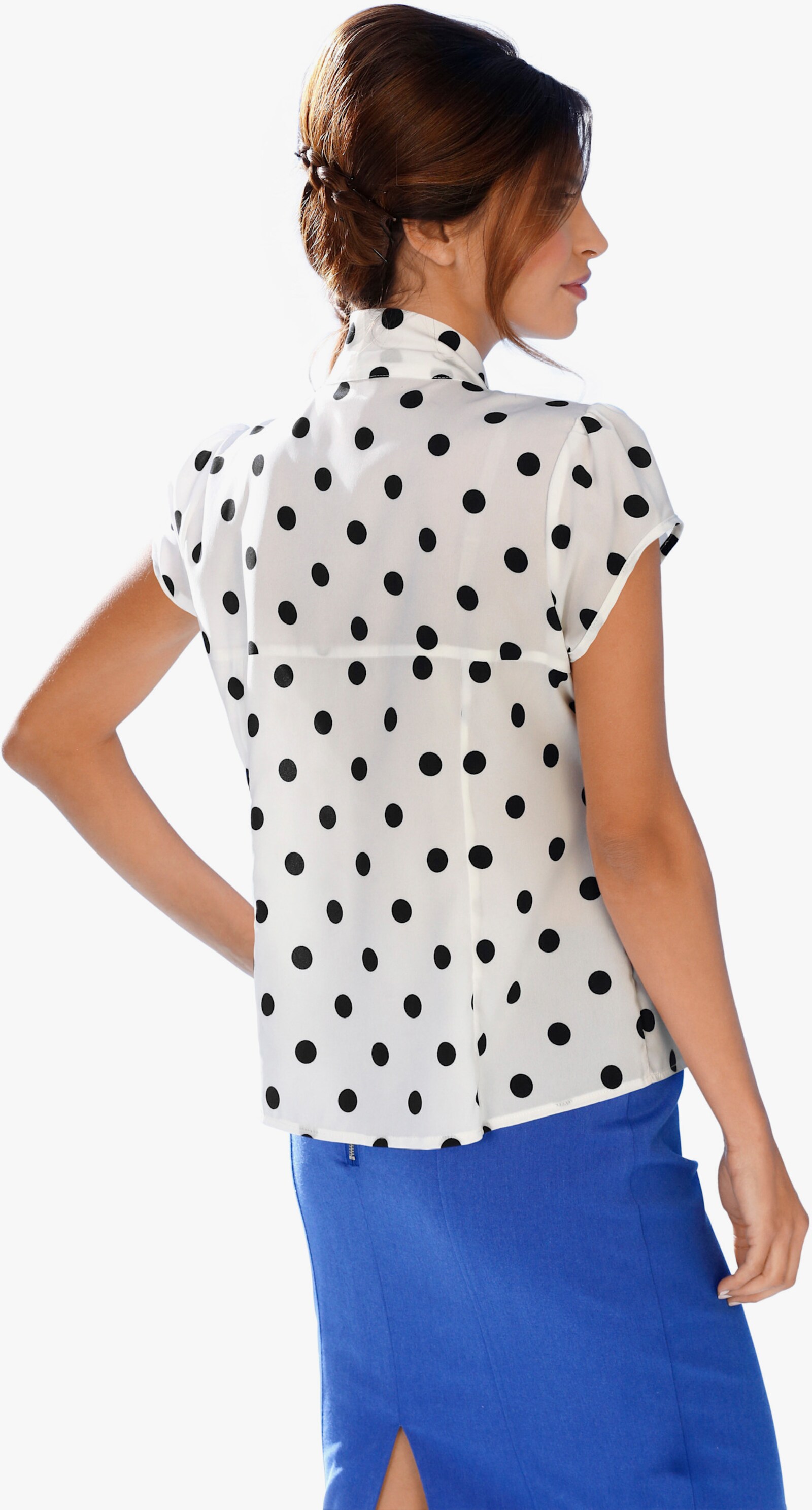 heine Kurzarmbluse im Punkte-Dessin - weiss-marine