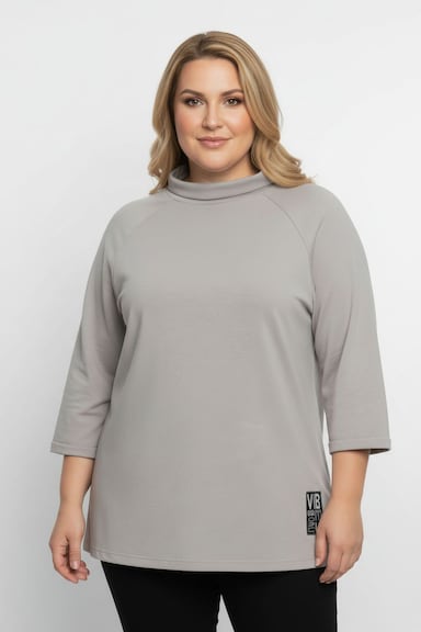 3/4-Arm-Shirt mit halsfernem Rollkragen - hellgrau