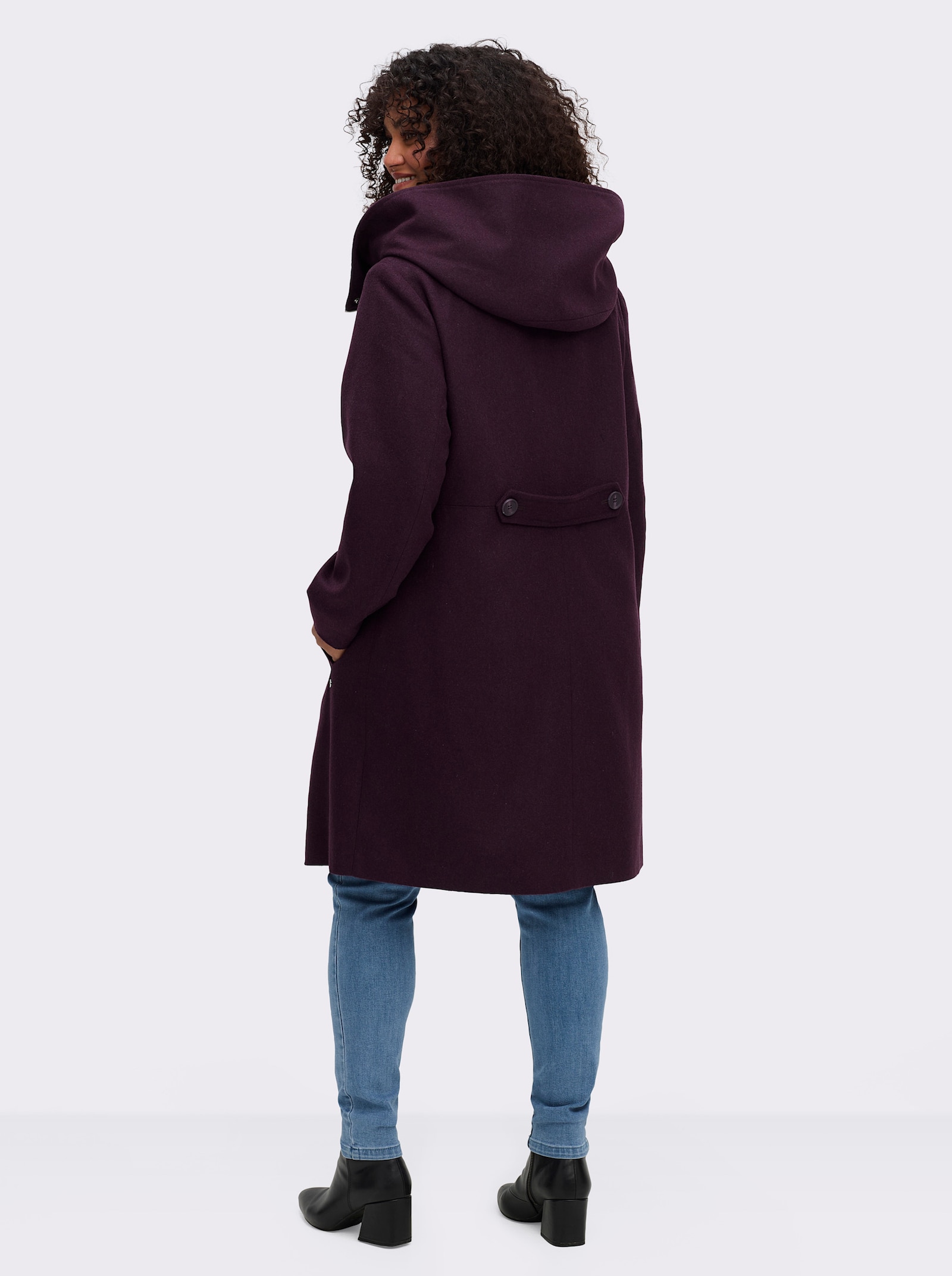 sheego Kurzmantel in A-Linie, mit Kapuze - aubergine
