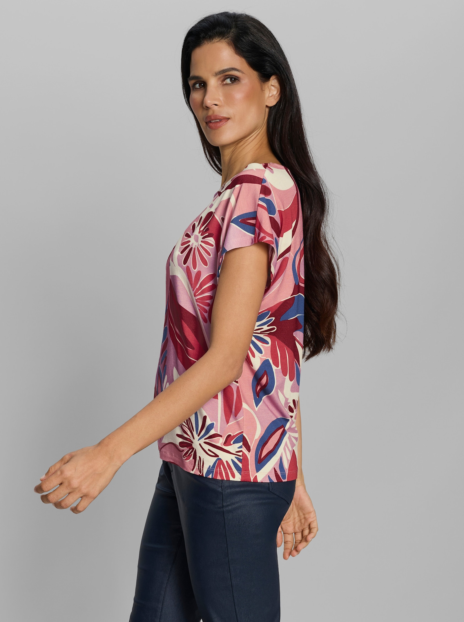 heine Kurzarmshirt im modischen Blumenmuster - rosenquarz-rot-bedruckt