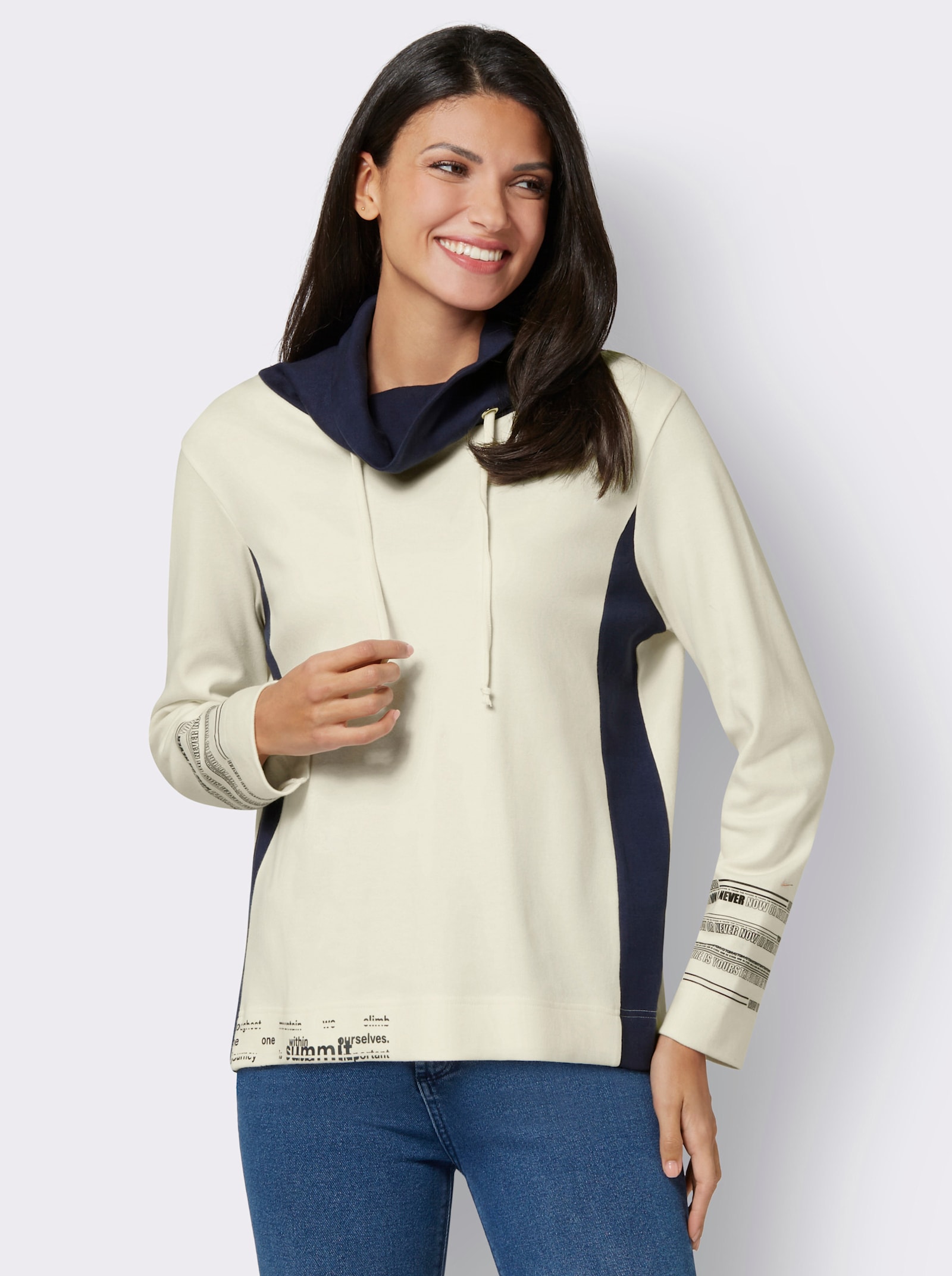 Sweatshirt mit Buchstaben-Print - champagner-marine