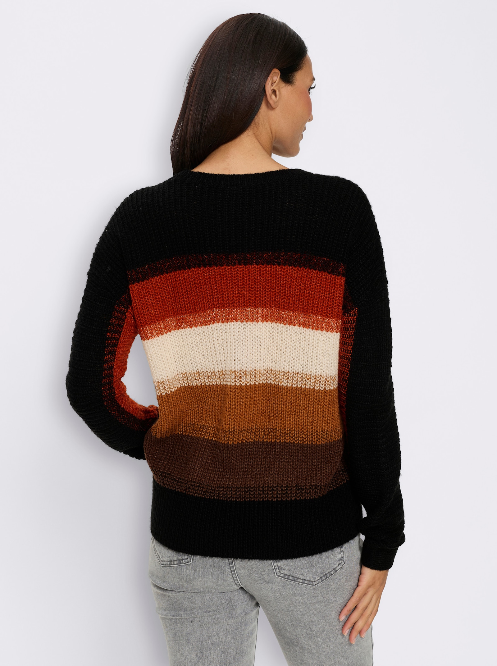 heine Streifenpullover im Grobstrick - schwarz-cognac-gemustert