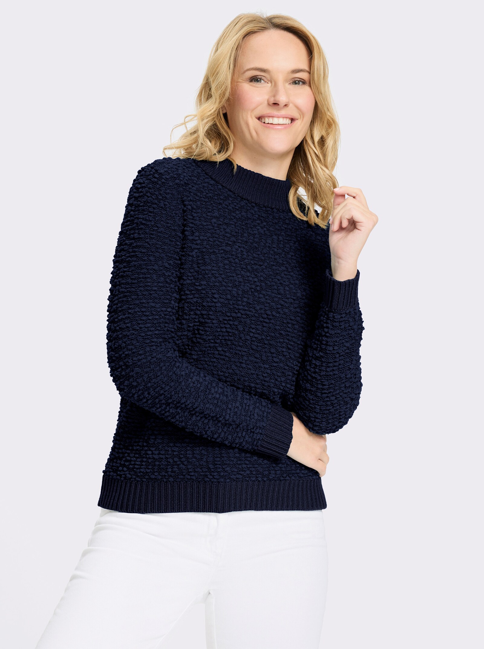Stehkragenpullover aus Effektgarn - marine