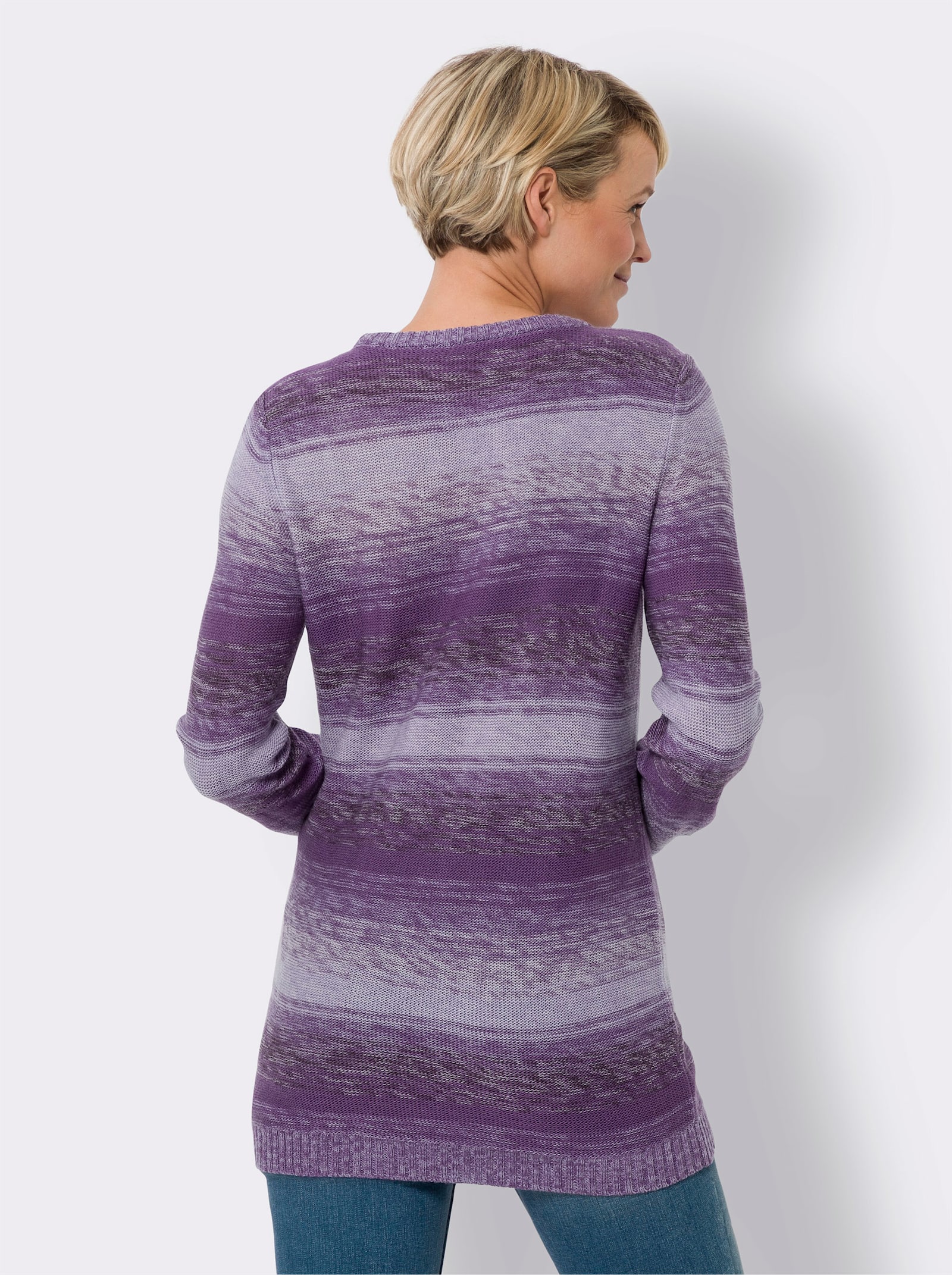 Longpullover aus Melange-Garn - lila-lavendel-gemustert