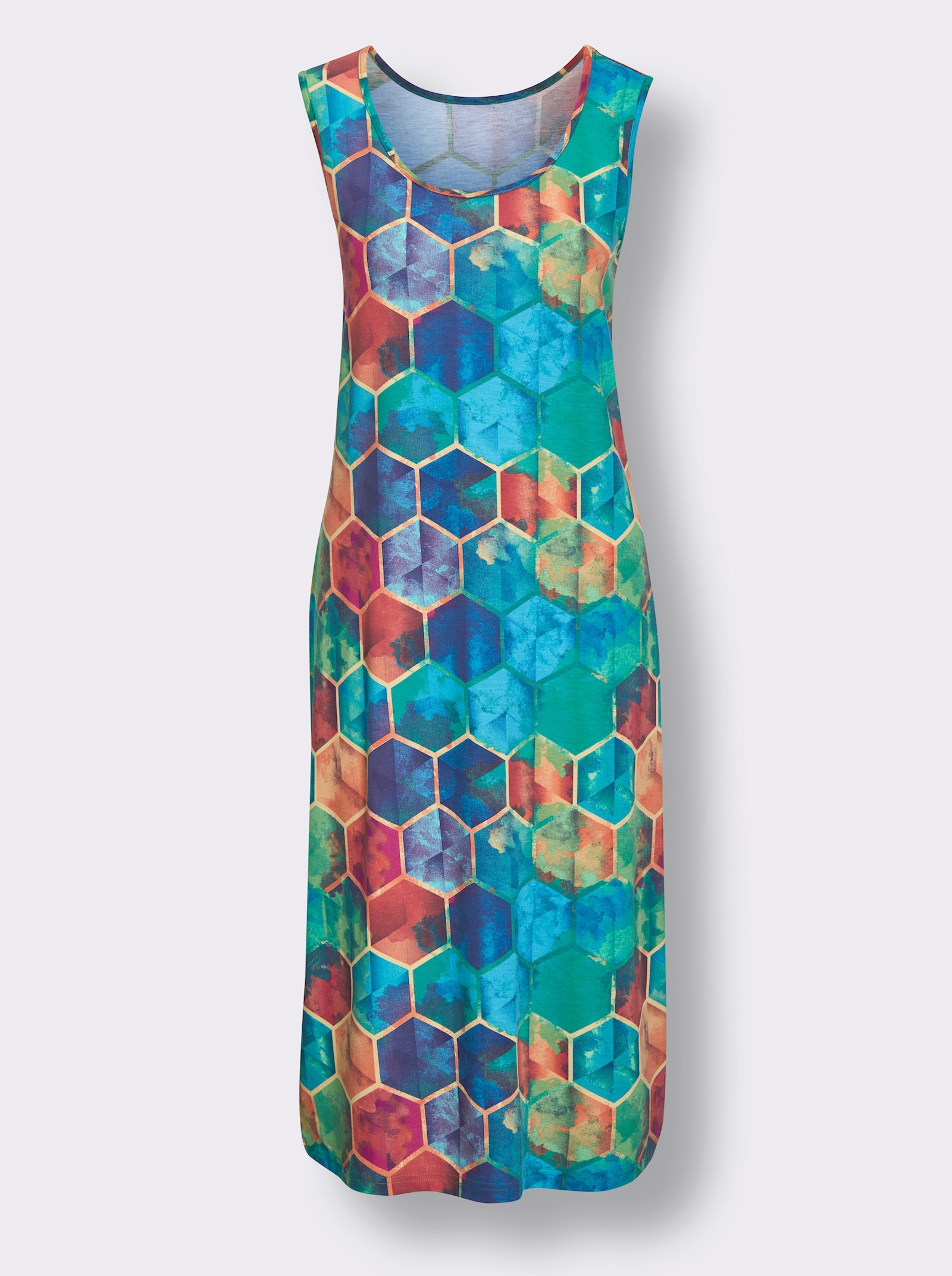 feel good Sommerkleid mit breiten Trägern - türkis-fuchsia-bedruckt