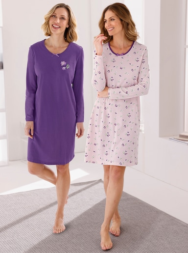 wäschepur Sleepshirts - rosé-lila-bedruckt + lila