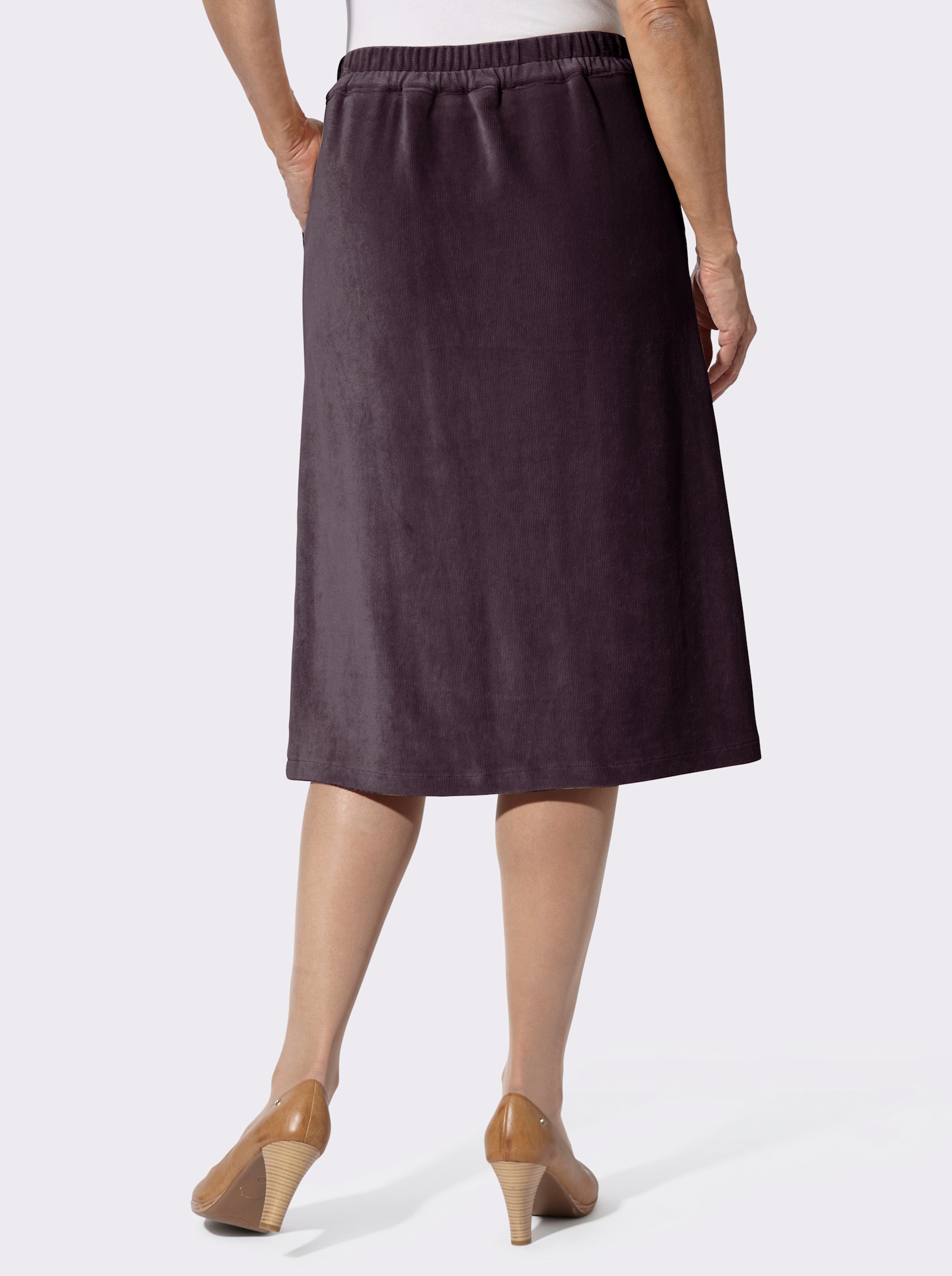 Cordrock mit imitierter Knopfleiste - aubergine