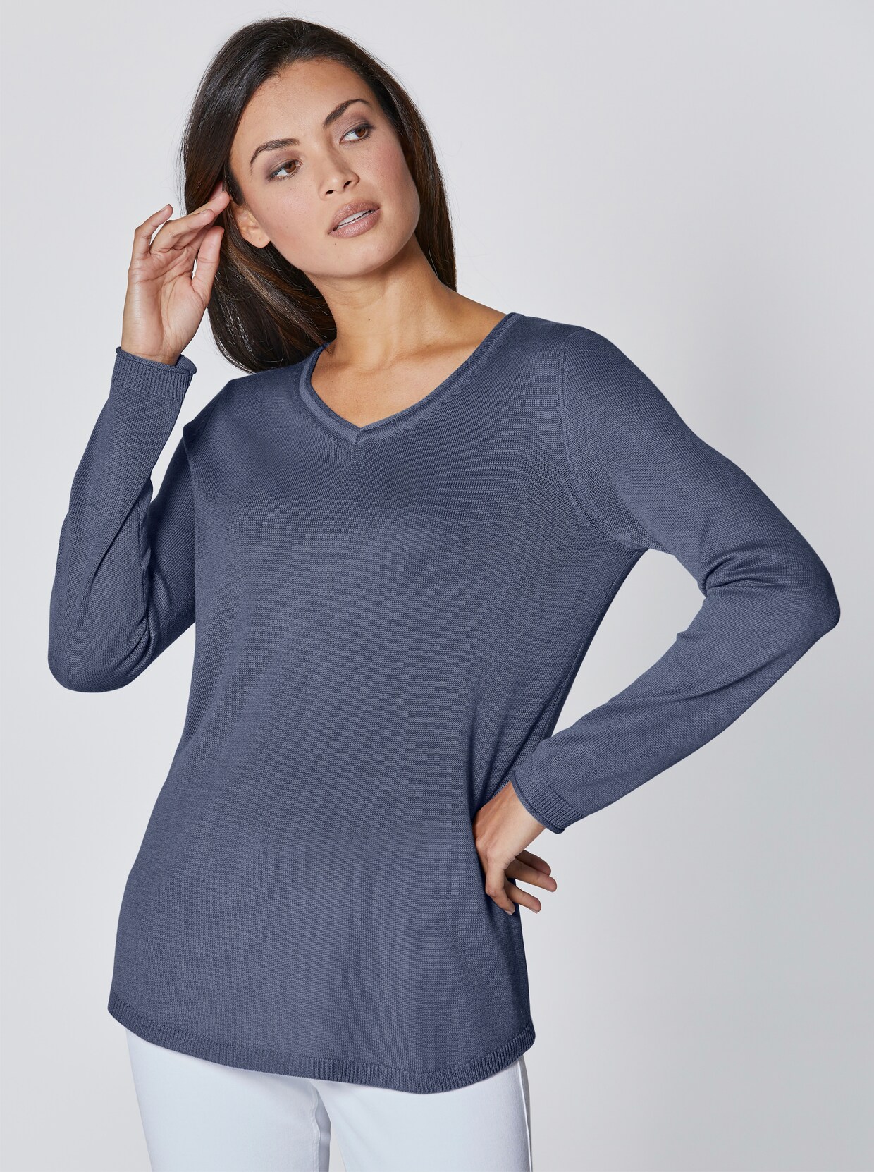 Creation L Premium Pullover van zijde en kasjmier - blauw gemêleerd