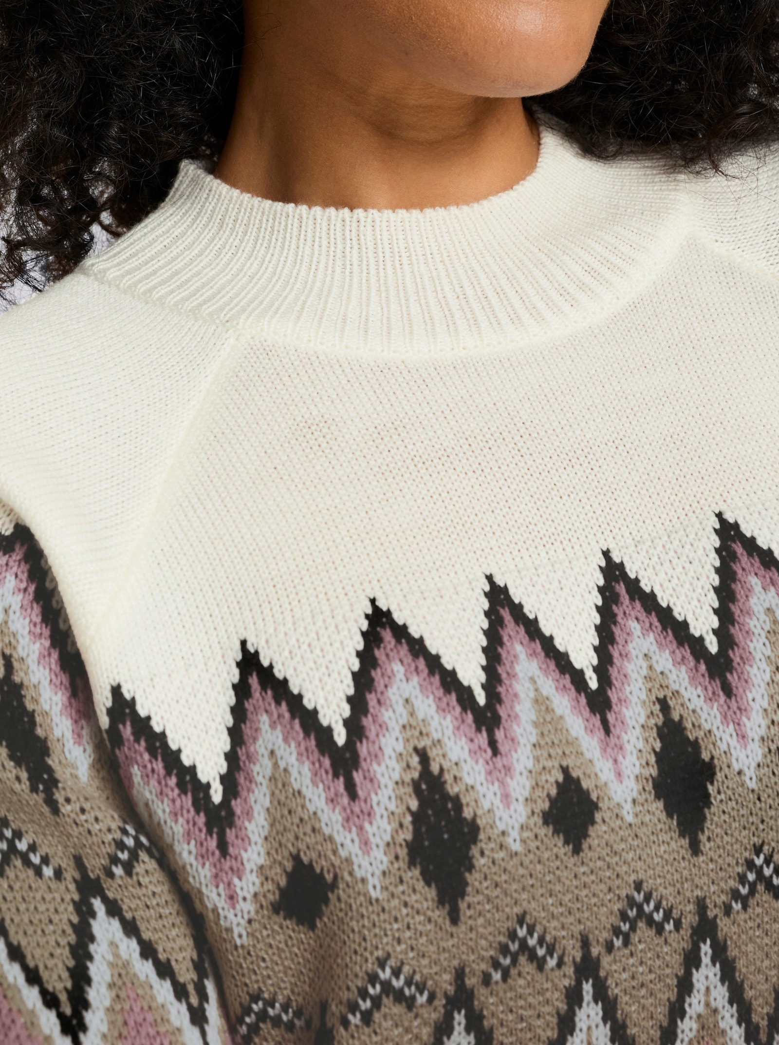 Langarm-Pullover mit Norweger-Muster - mauve-beige-gemustert
