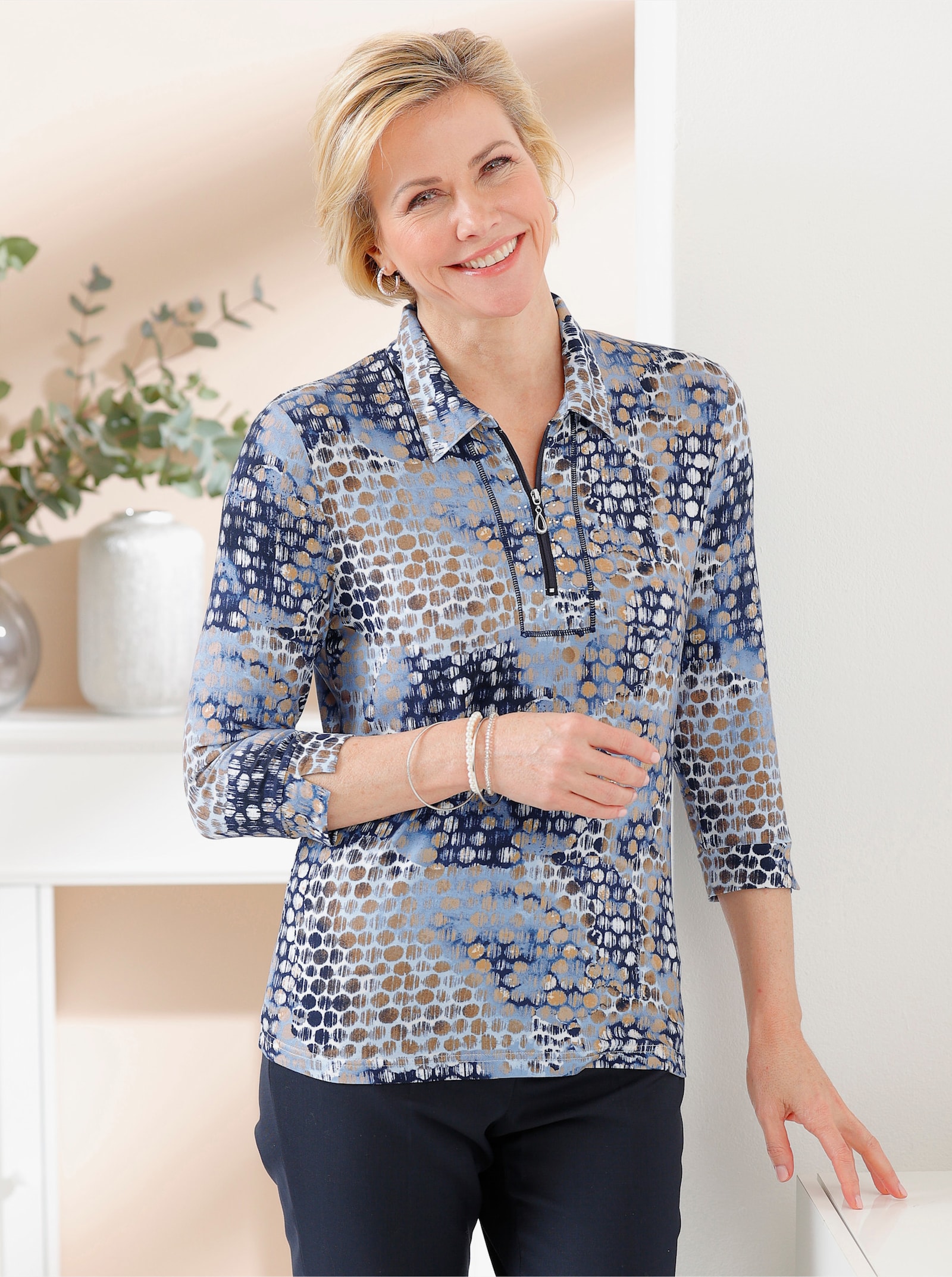 Poloshirt mit Glitzer-Elementen - bleu-sesam-bedruckt