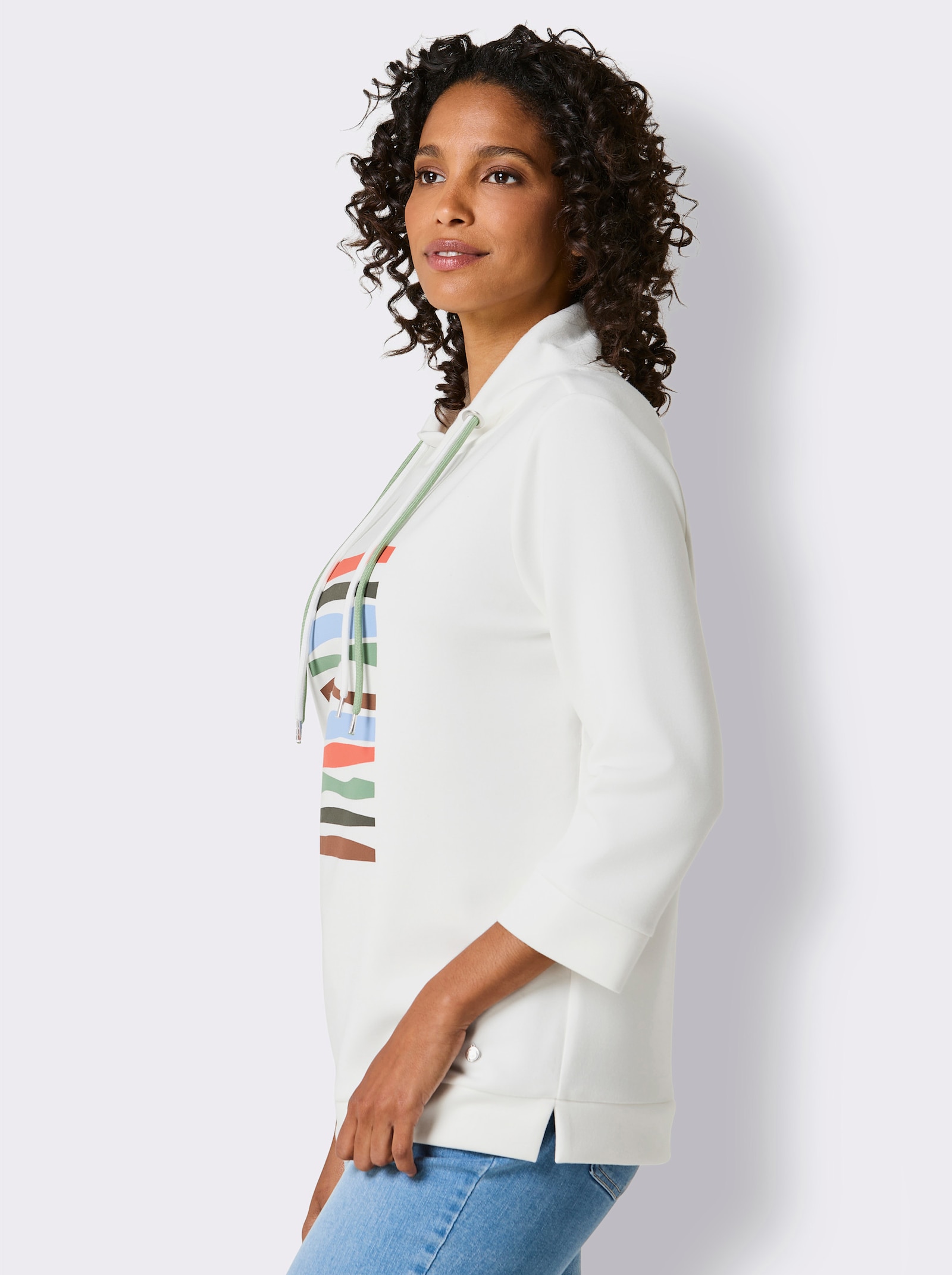 CREATION L PREMIUM Sweatshirt mit weitem Stehkragen - ecru-eucalyptus-bedruckt