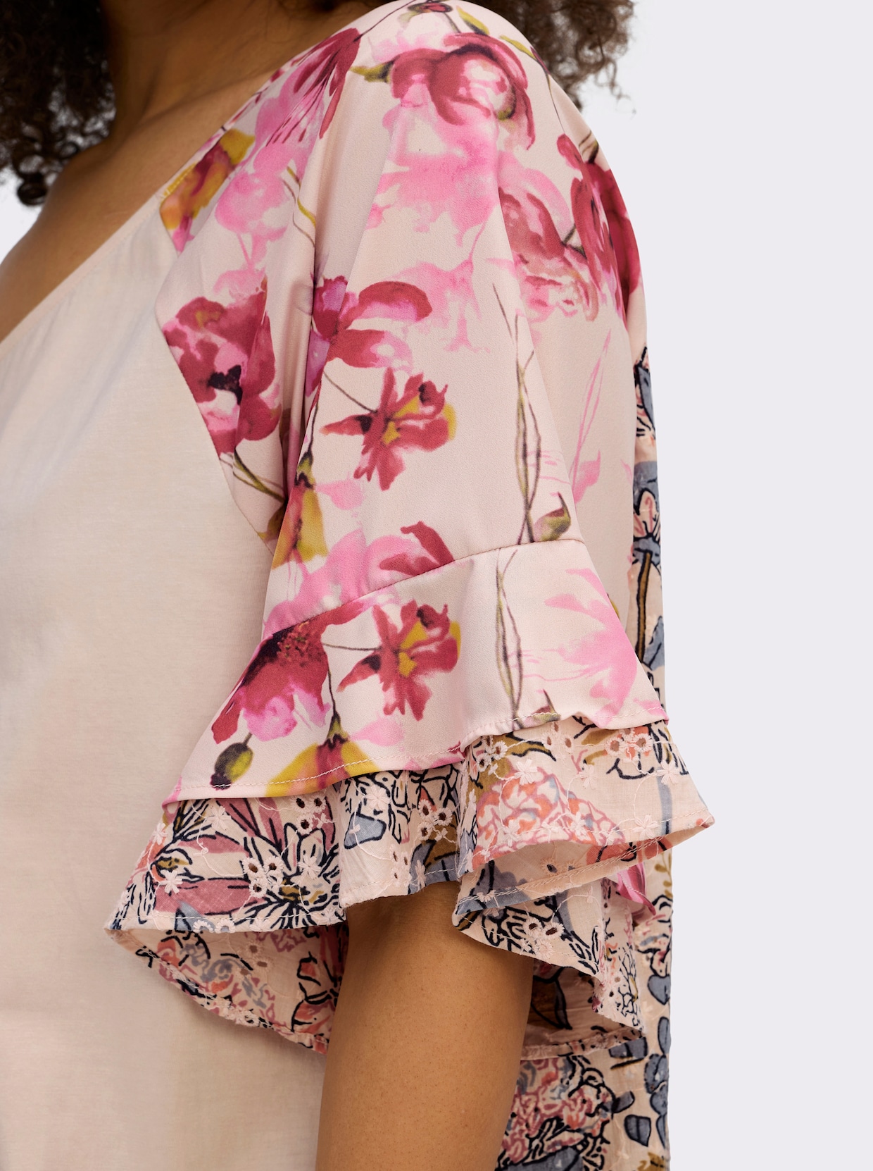 sheego by Joe Browns Tunika im Materialmix - apricot-fuchsia-gemustert