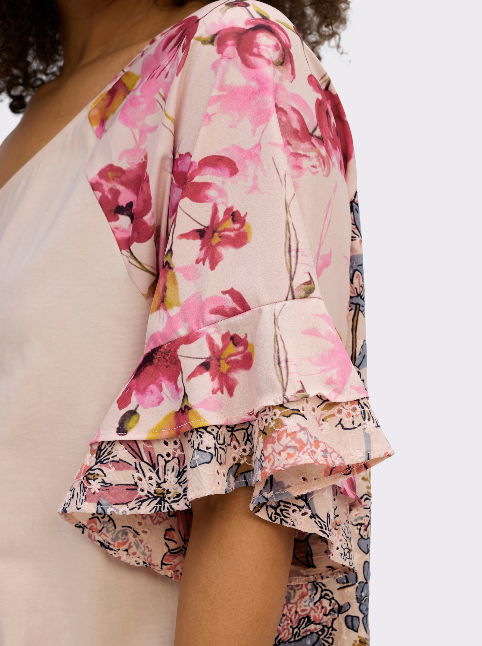 sheego by Joe Browns Tunika im Materialmix - apricot-fuchsia-gemustert