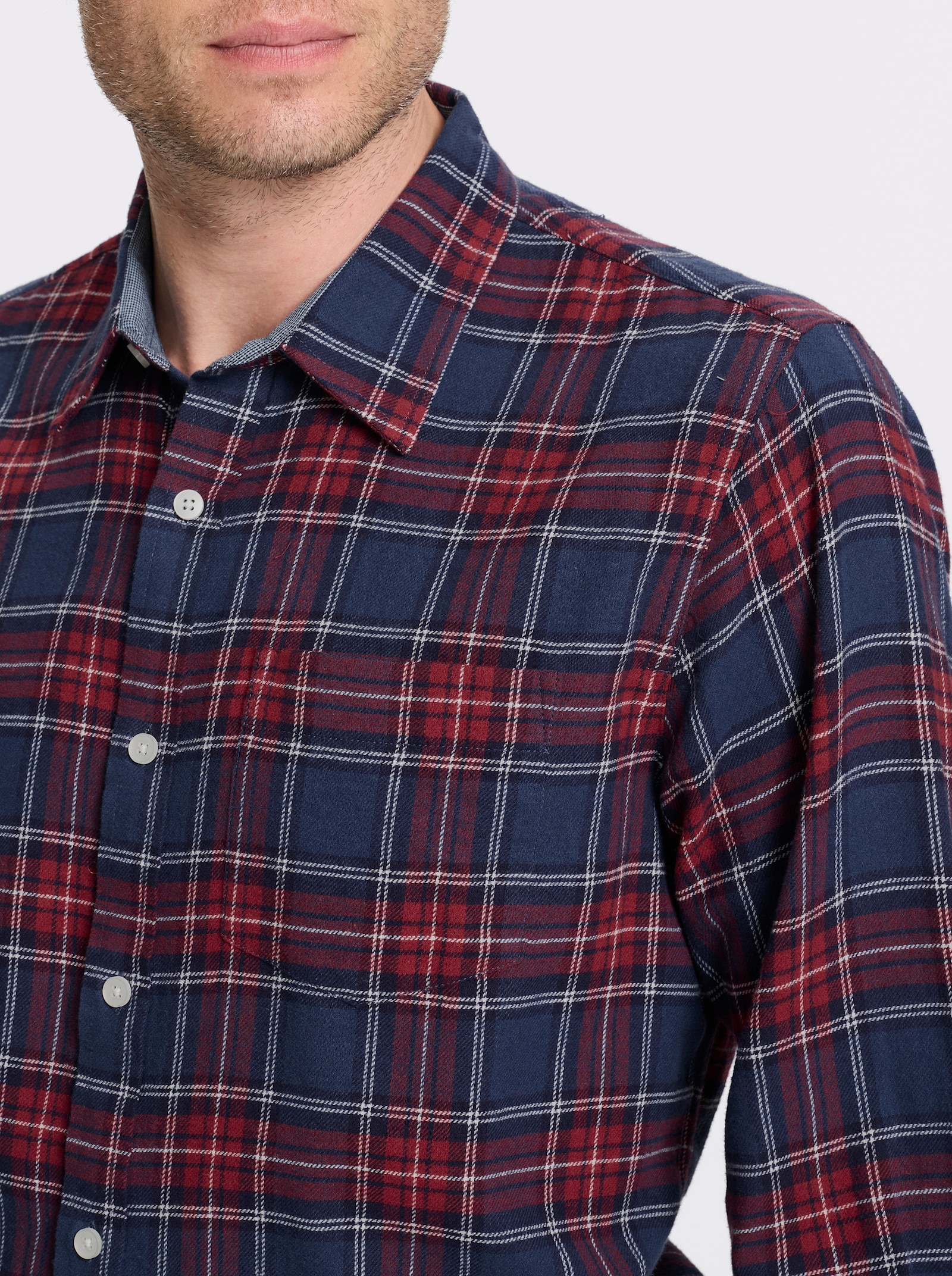 Marco Donati Langarmhemd in Flanell-Qualität - marine-kirsche-kariert