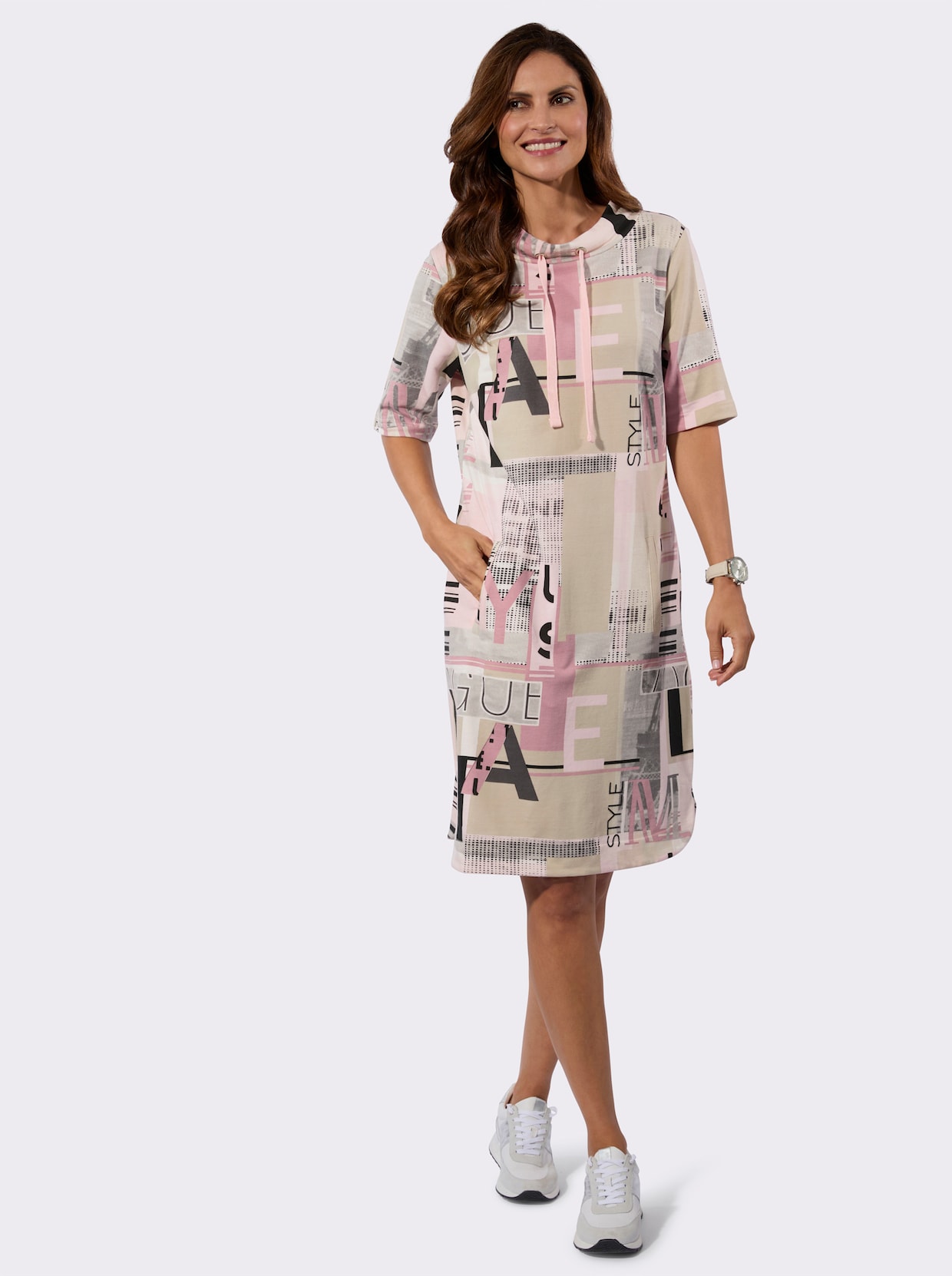 Jerseykleid mit Lettering-Print - hortensie-sand-bedruckt