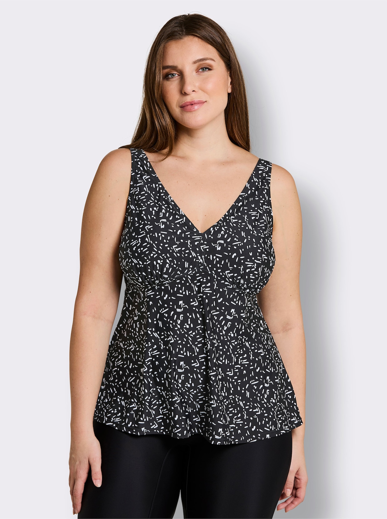 Tankini-Oberteil mit V-Ausschnitt - schwarz-weiß-bedruckt