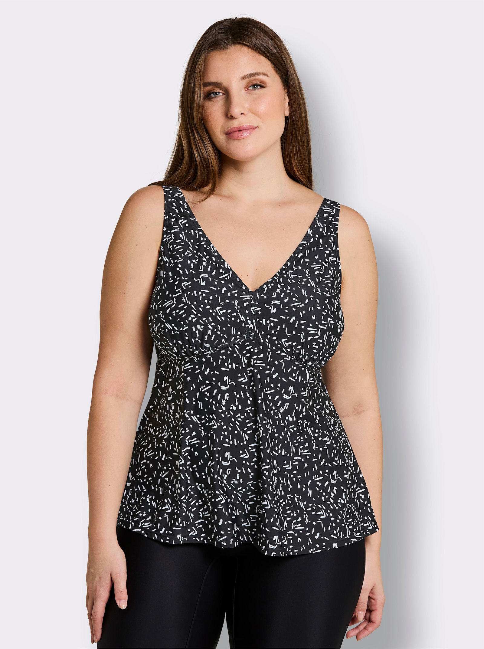 Tankini-Oberteil mit V-Ausschnitt - schwarz-weiß-bedruckt