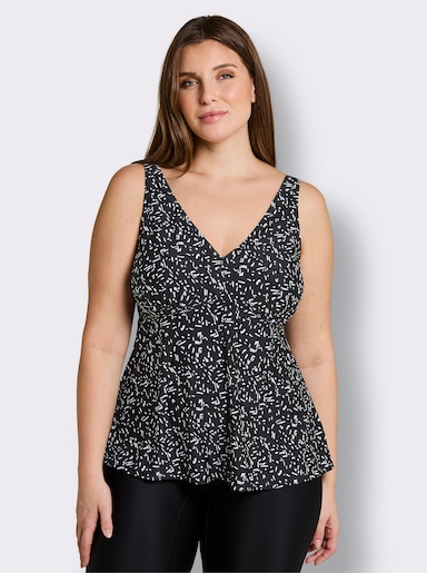 Tankini-Oberteil mit V-Ausschnitt - schwarz-weiß-bedruckt