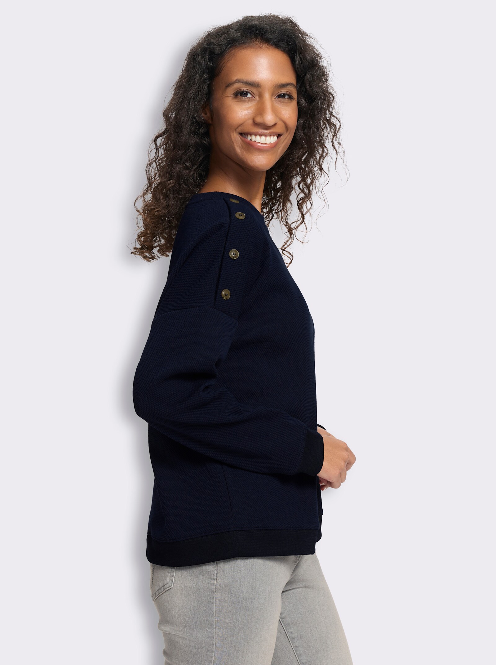heine Langarmshirt mit Waffelstruktur - marine